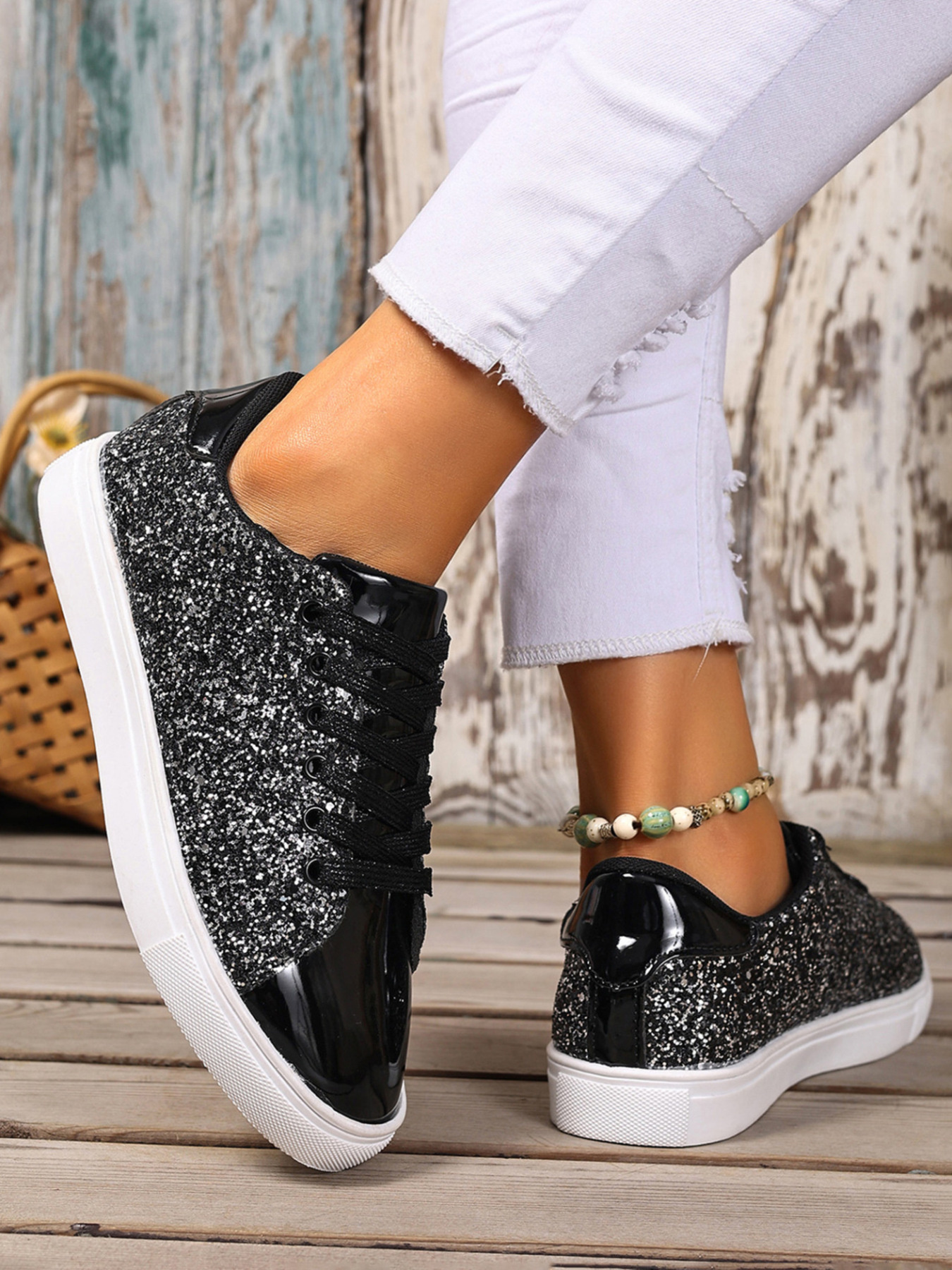 Sequin Lace Up Sneakers