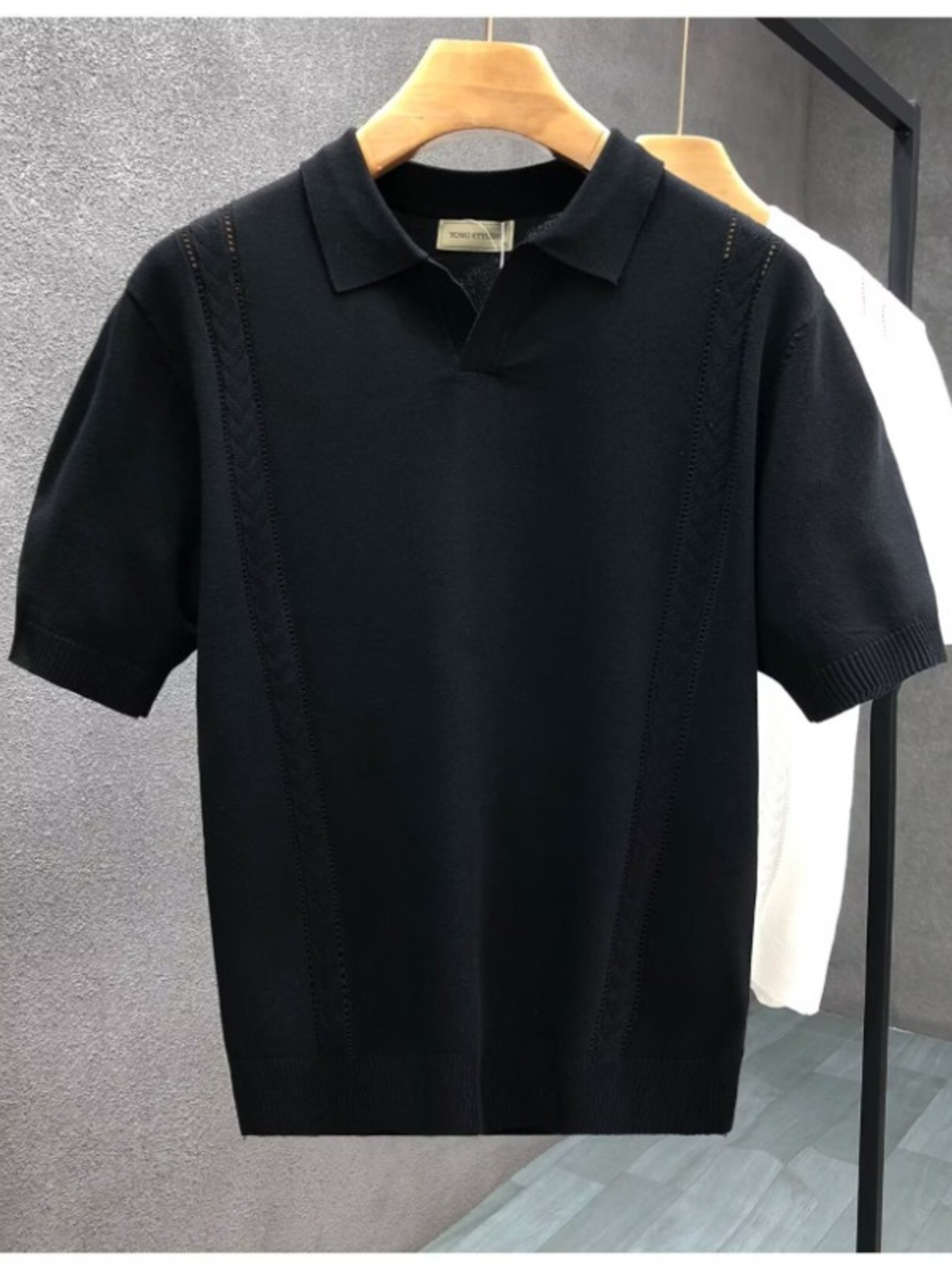 Men's Full Size Short Sleeve Ribbed Knit Polo Plus Size