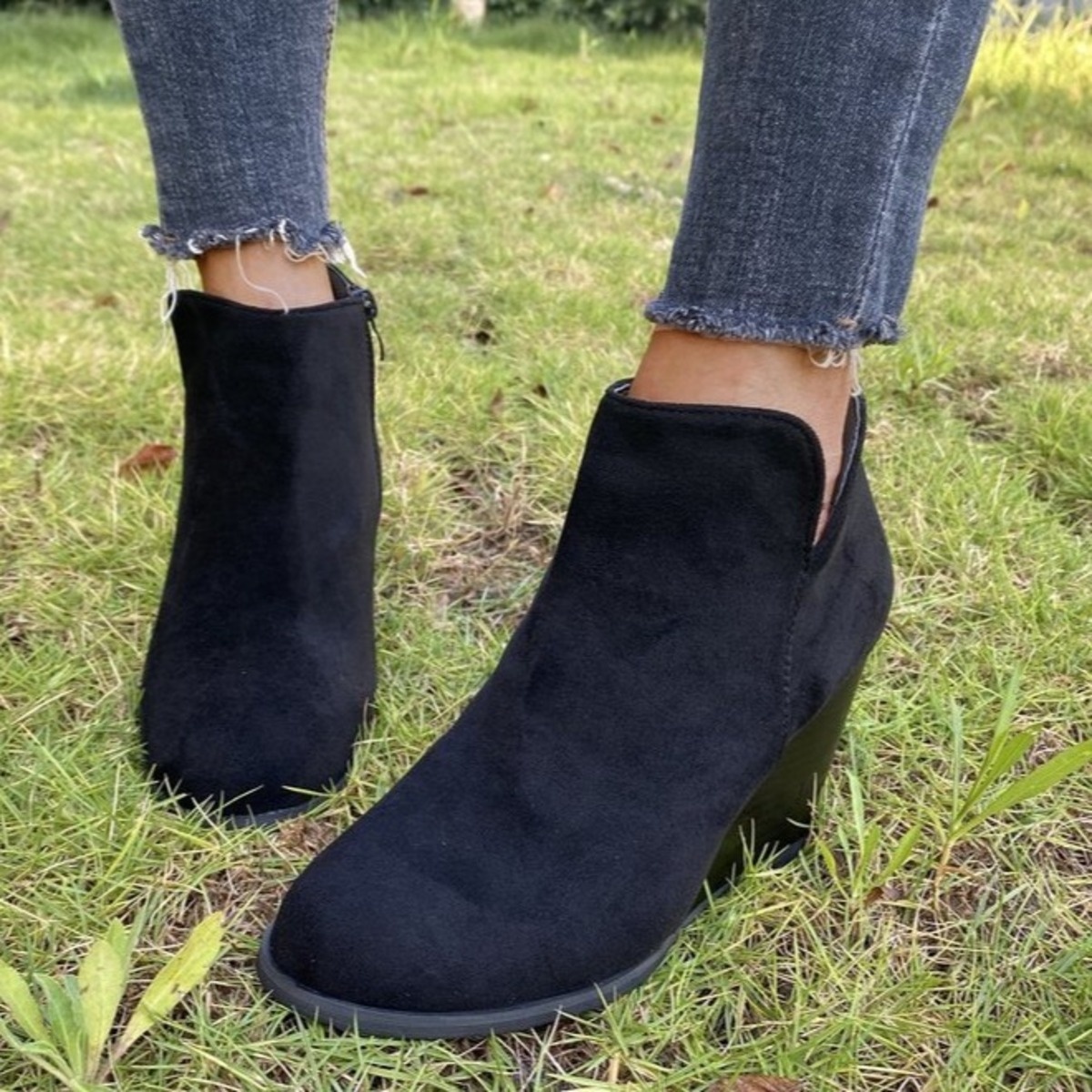 Round Toe Wedge Ankle Boots