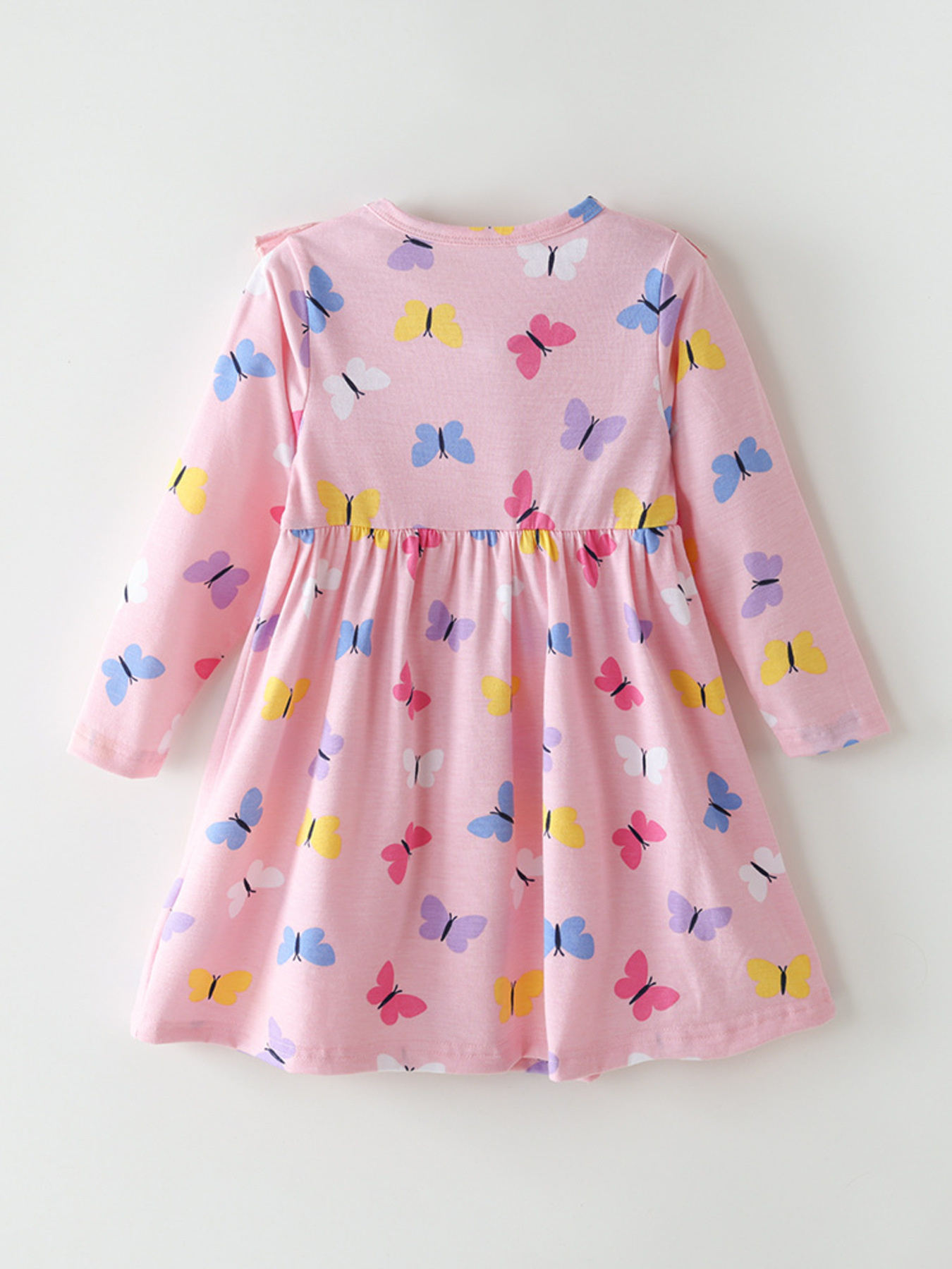 Children's Butterfly Print Ruffle Trim Long Sleeve Dress