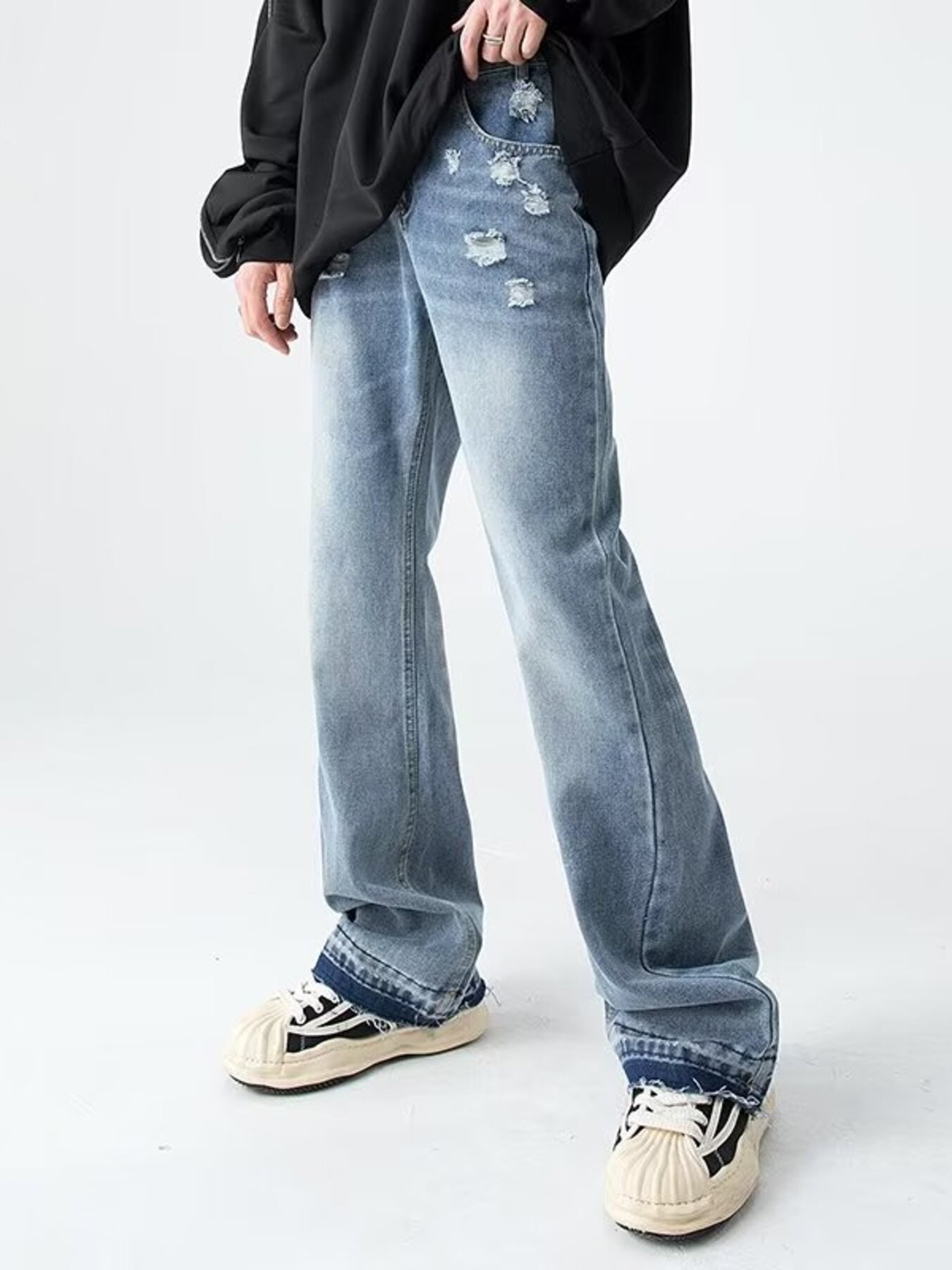 Men's Plus Size Distressed Wide Leg Jeans