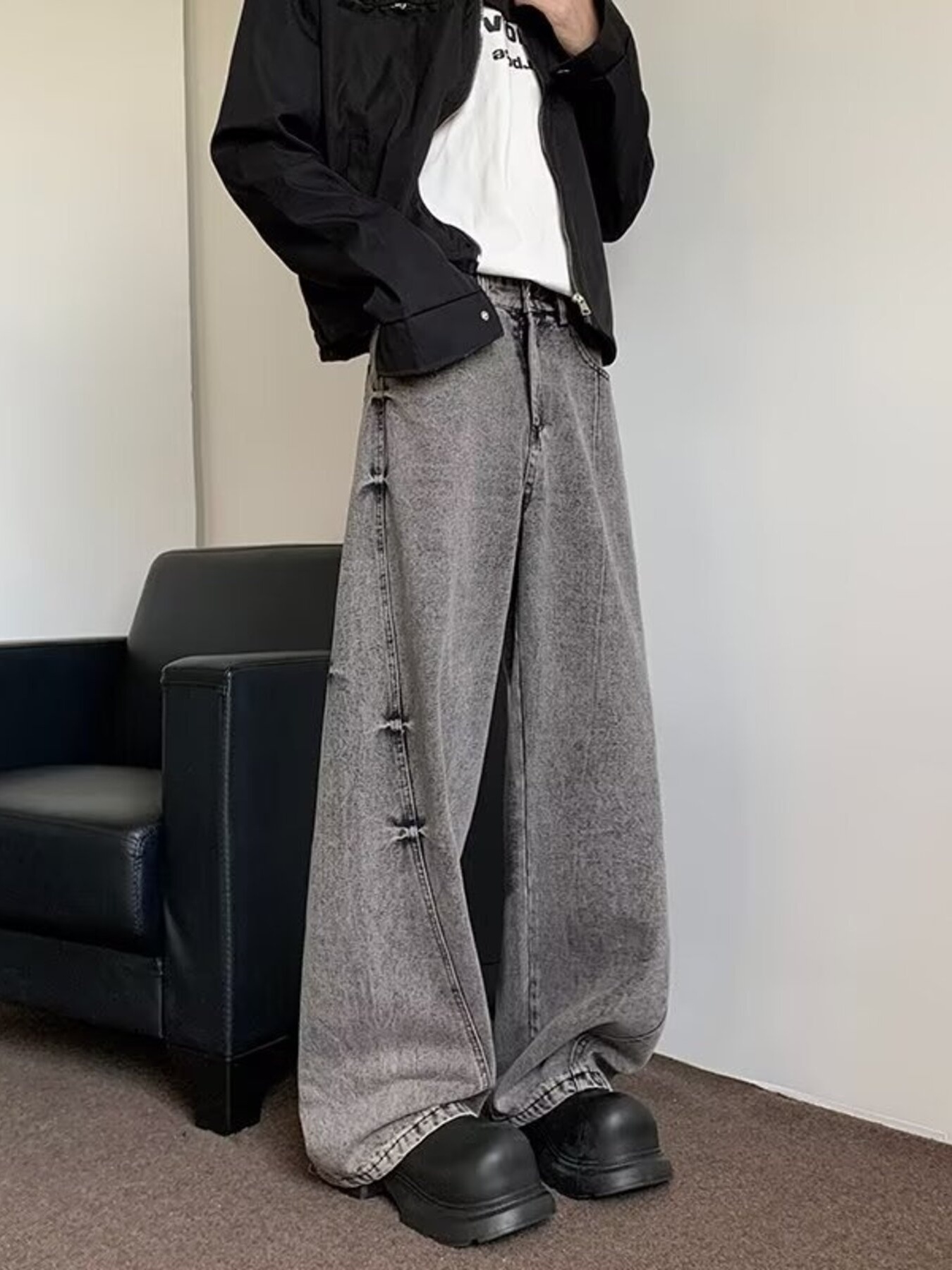 Men's Full Size Wash Wide Leg Jeans Plus Size