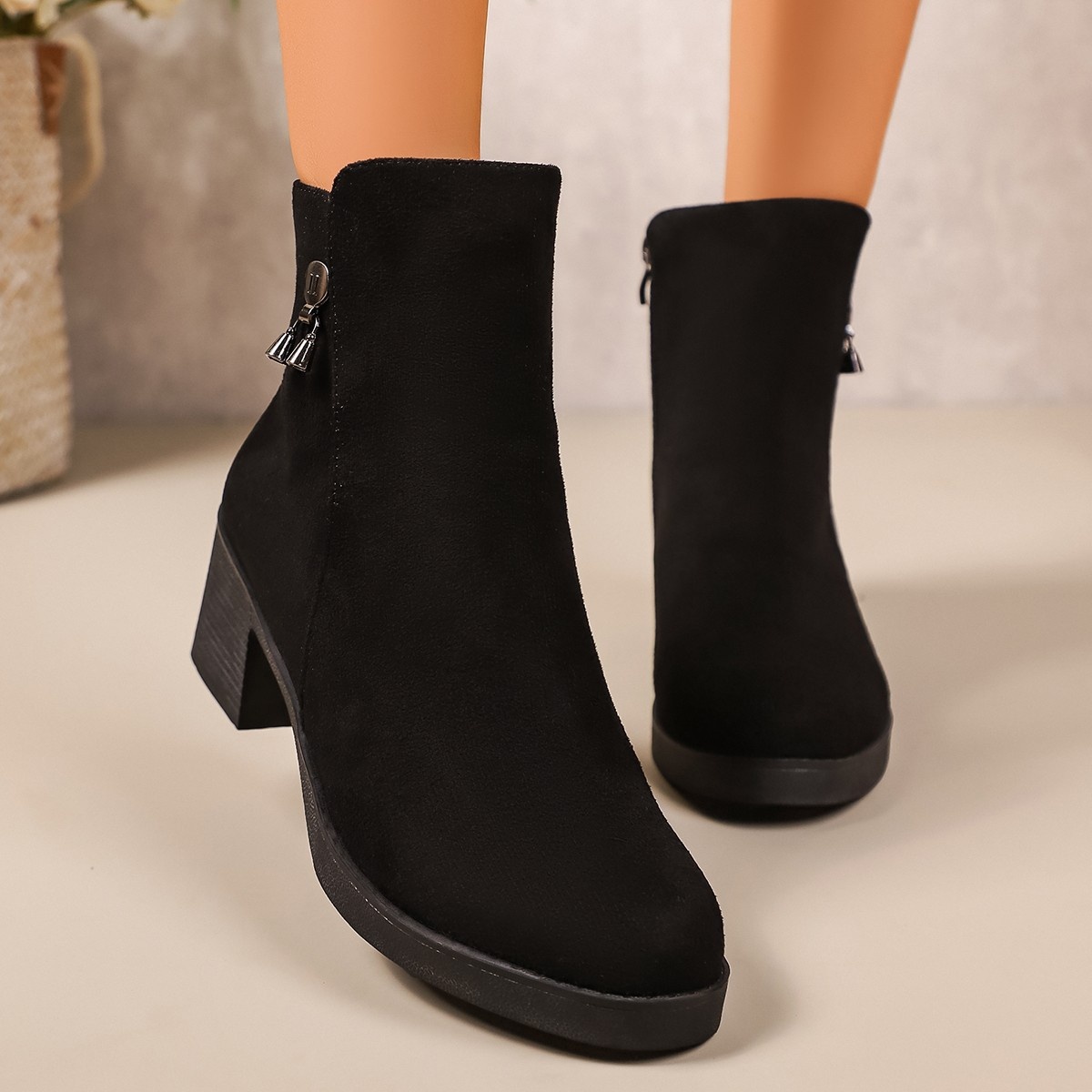 Point Toe Block Heels Boots