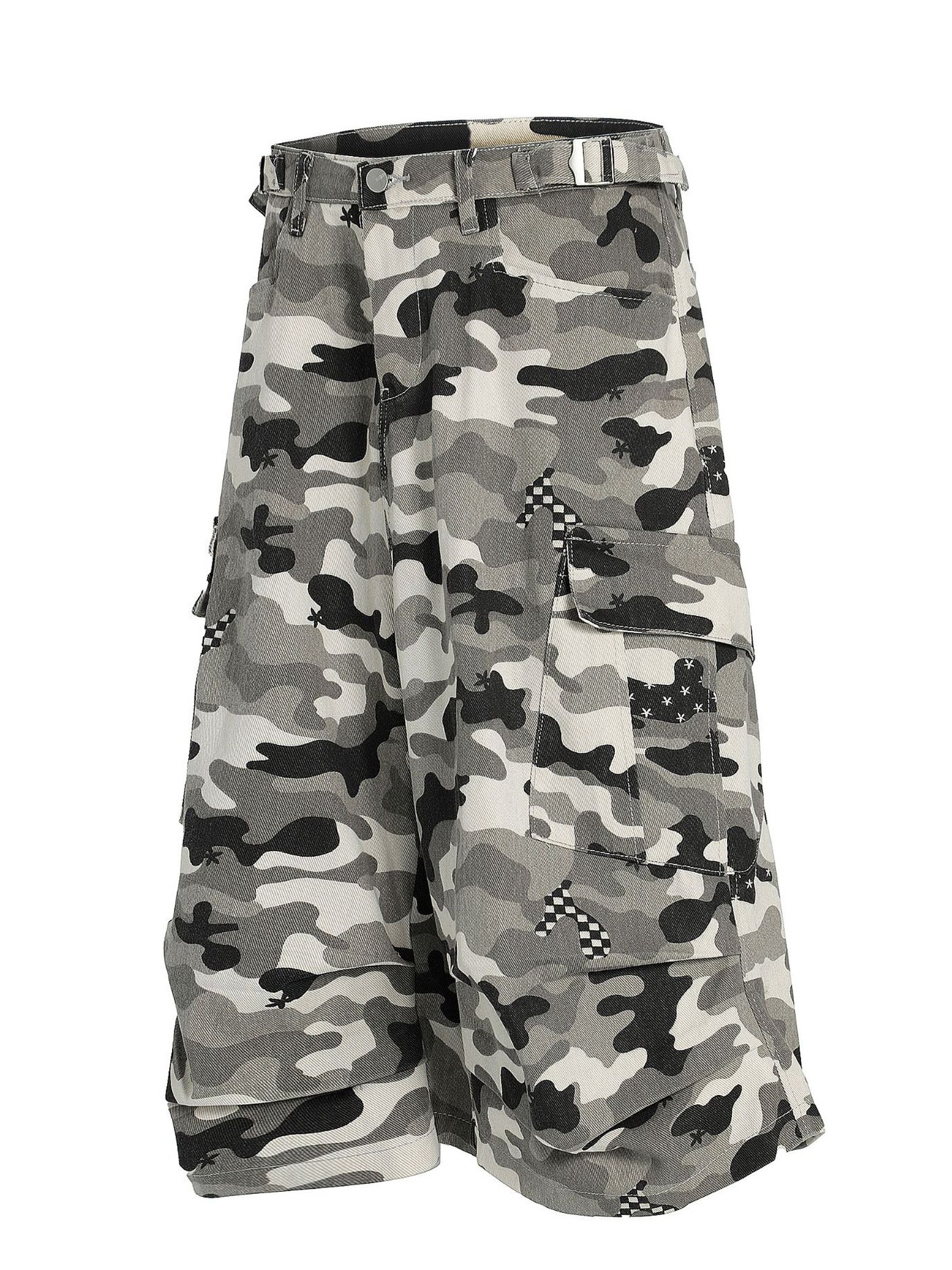 Men's Camo Cargo Shorts with Checkered Accents