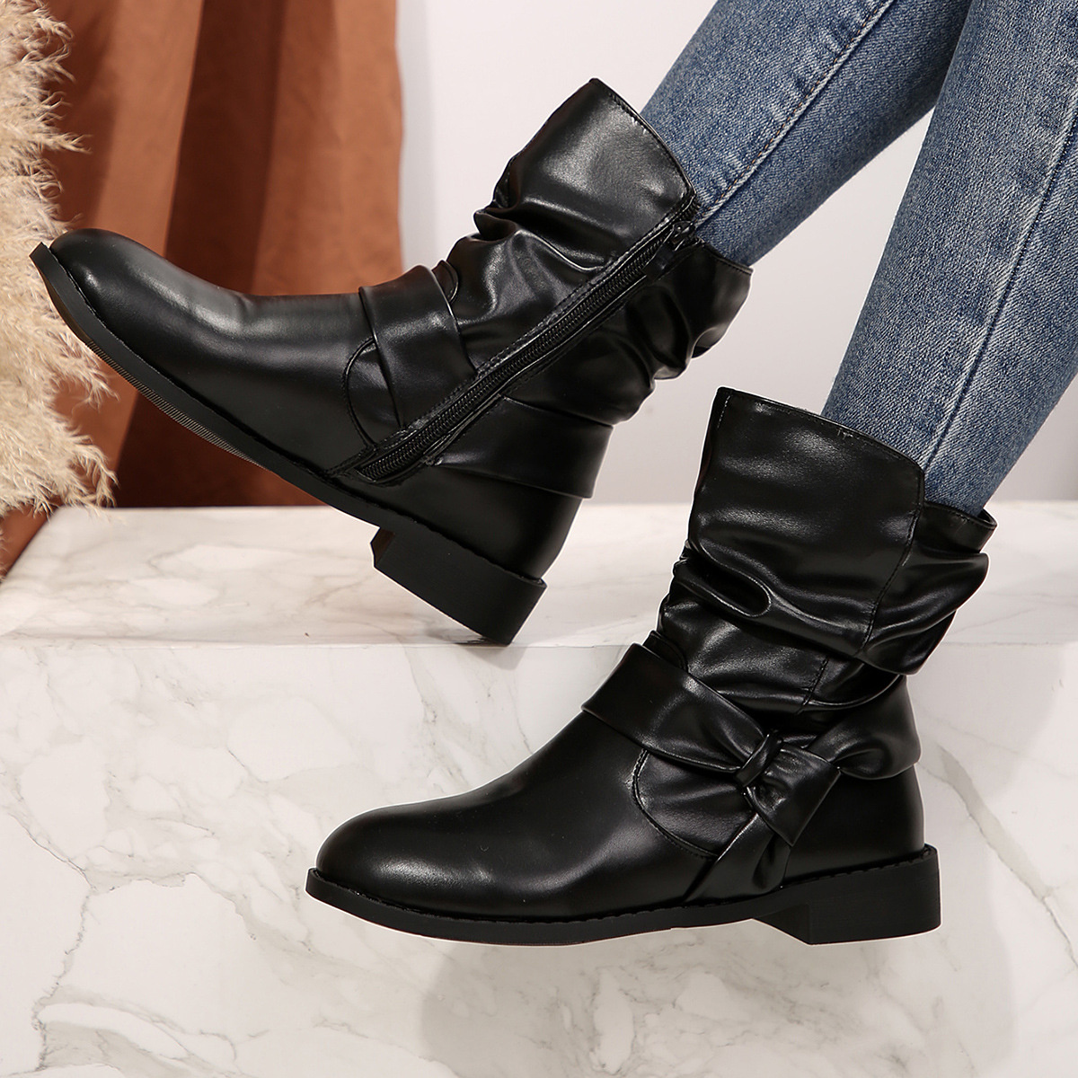Round Toe Low Heel Boots