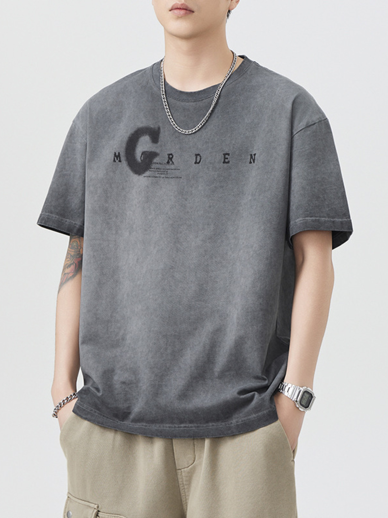 Men's Plus Size Letter Round Neck Short Sleeve T-Shirt