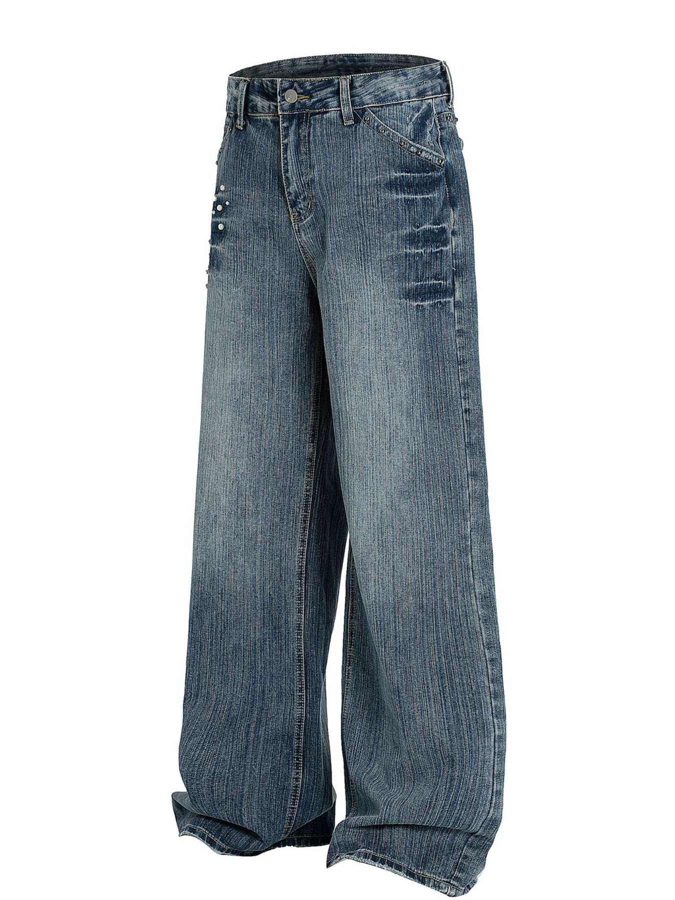 Men's Vintage Wide Leg Pearl Detail Jeans