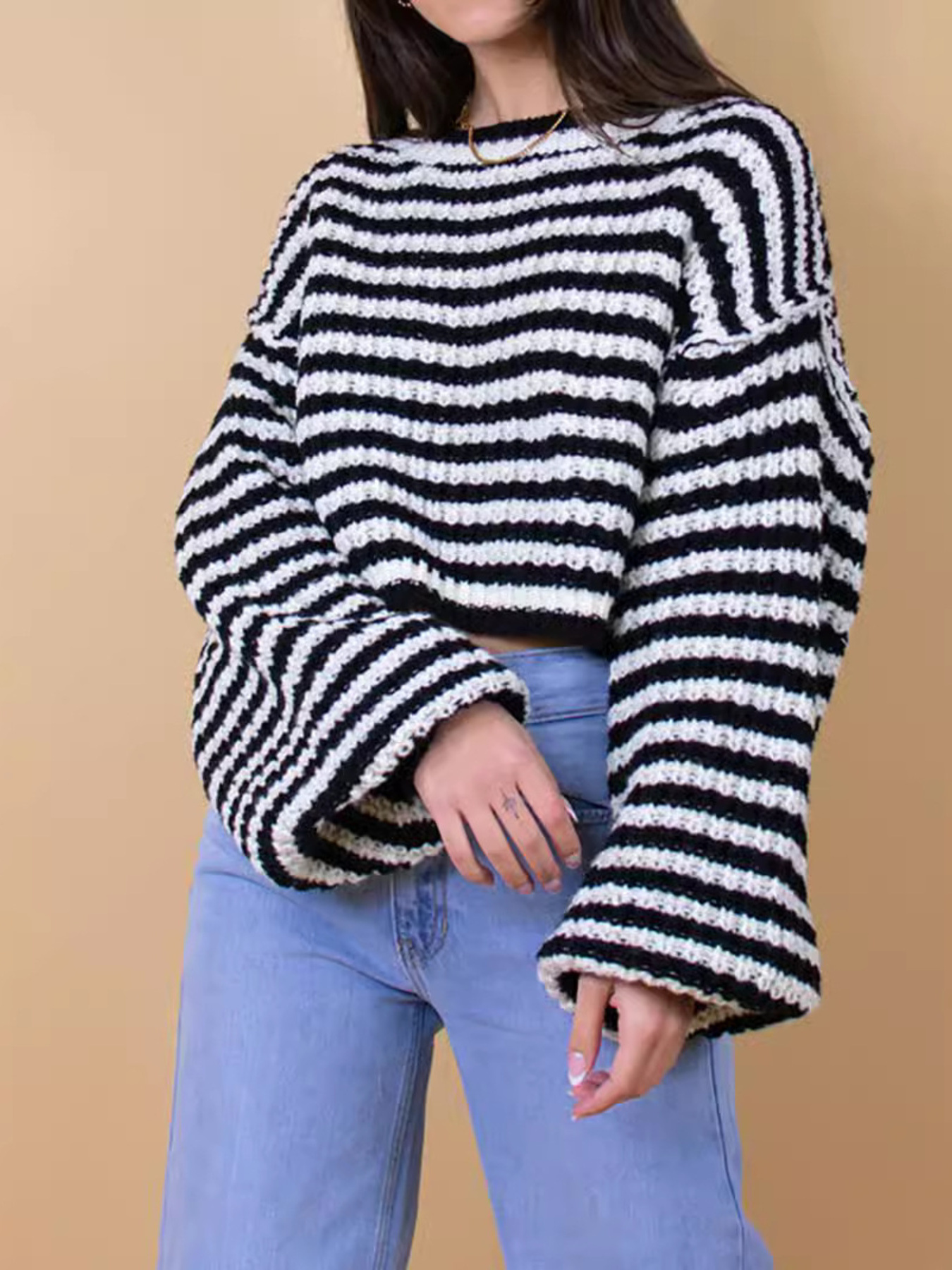 Oversized Striped Drop Shoulder Sweater
