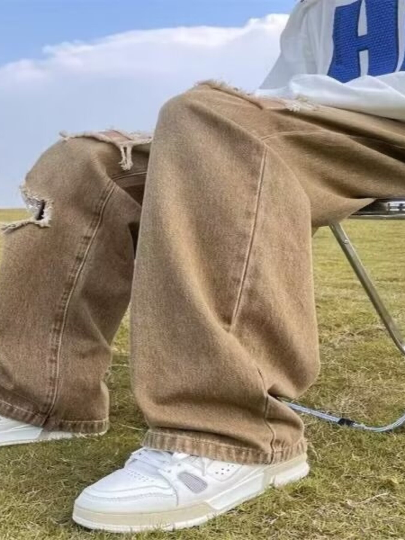 Men's Full Size Distressed Wide Leg Jeans Plus Size