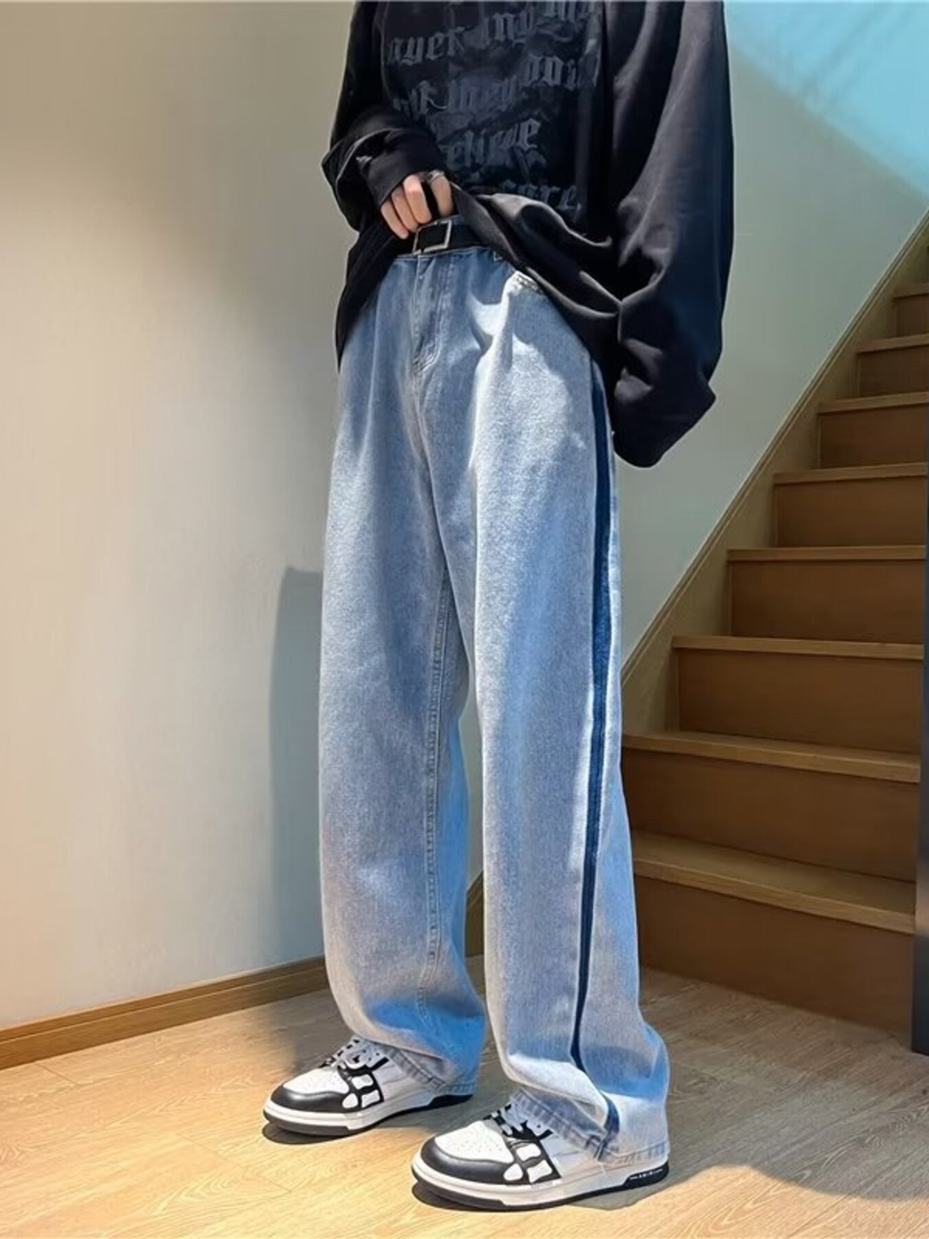 Men's Full Size Side Stripe Loose Fit Jeans Plus Size