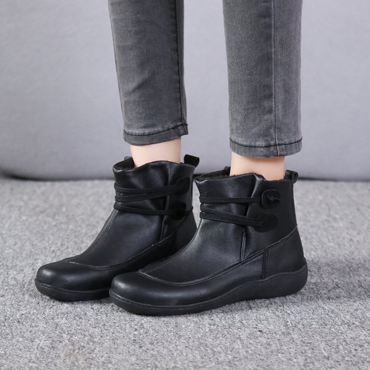 Button Detail Ankle Boots
