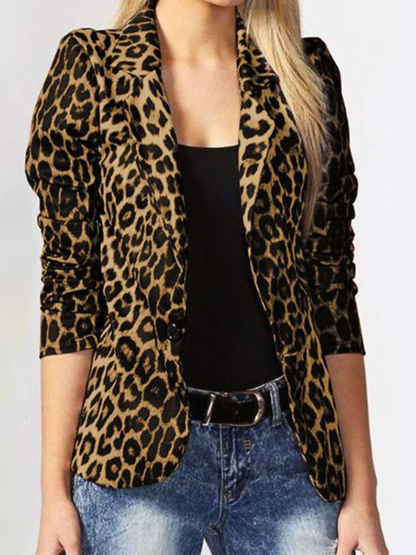 Leopard Print One Button Blazer