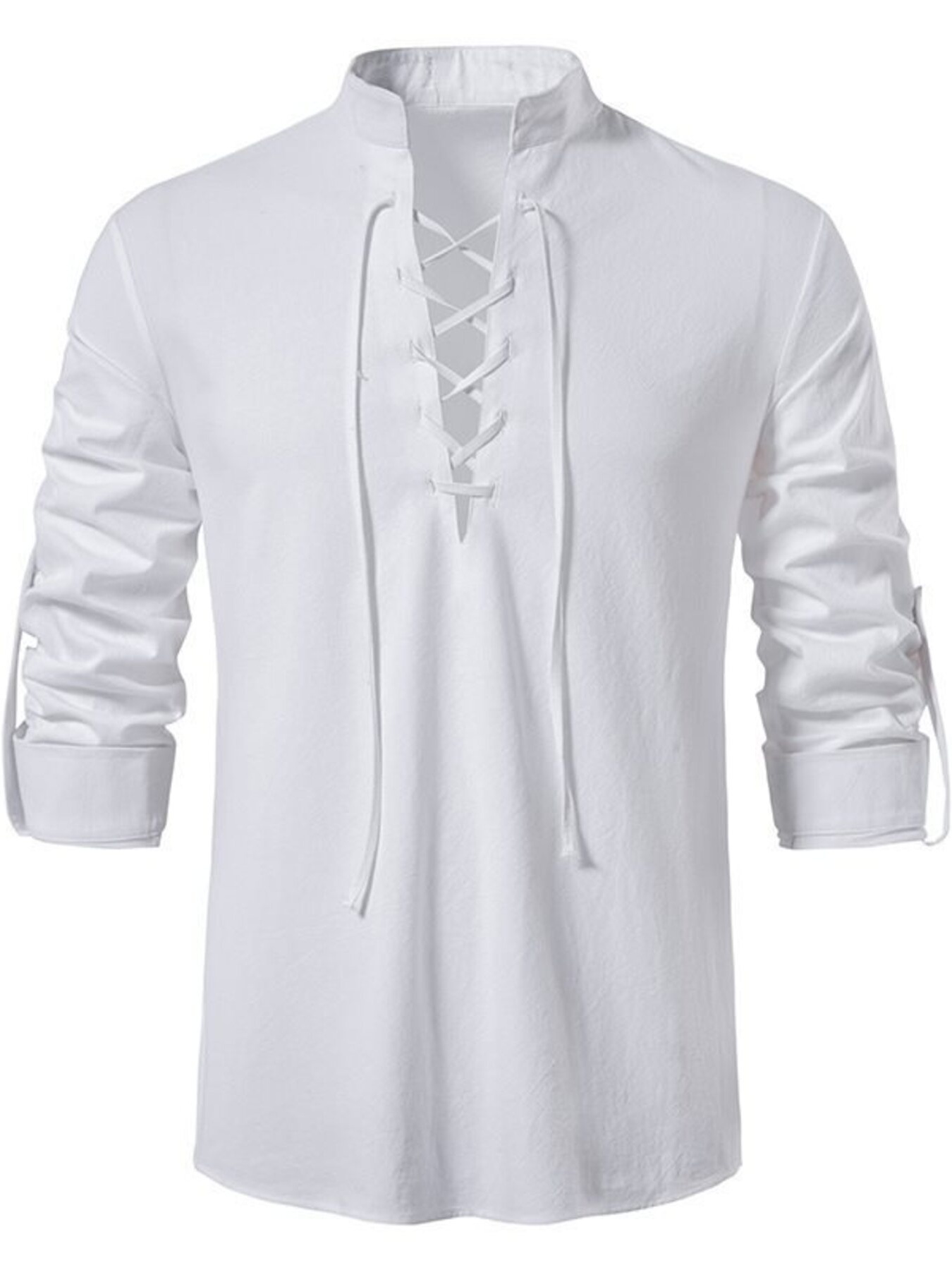 Men's Full Size Casual Lace-Up Long Sleeve Shirt Plus Size