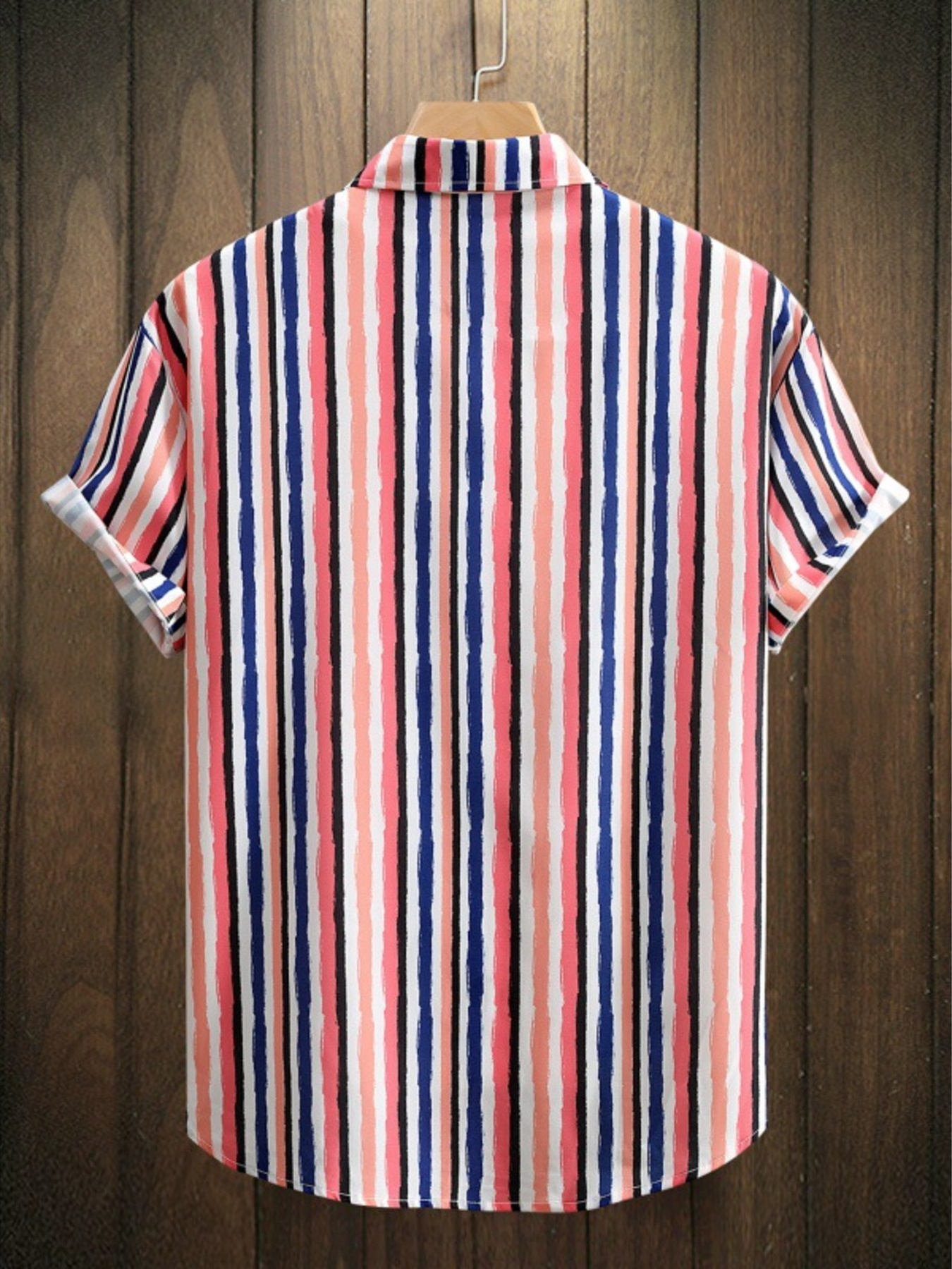 Men's Striped Button Up Short Sleeve Shirt