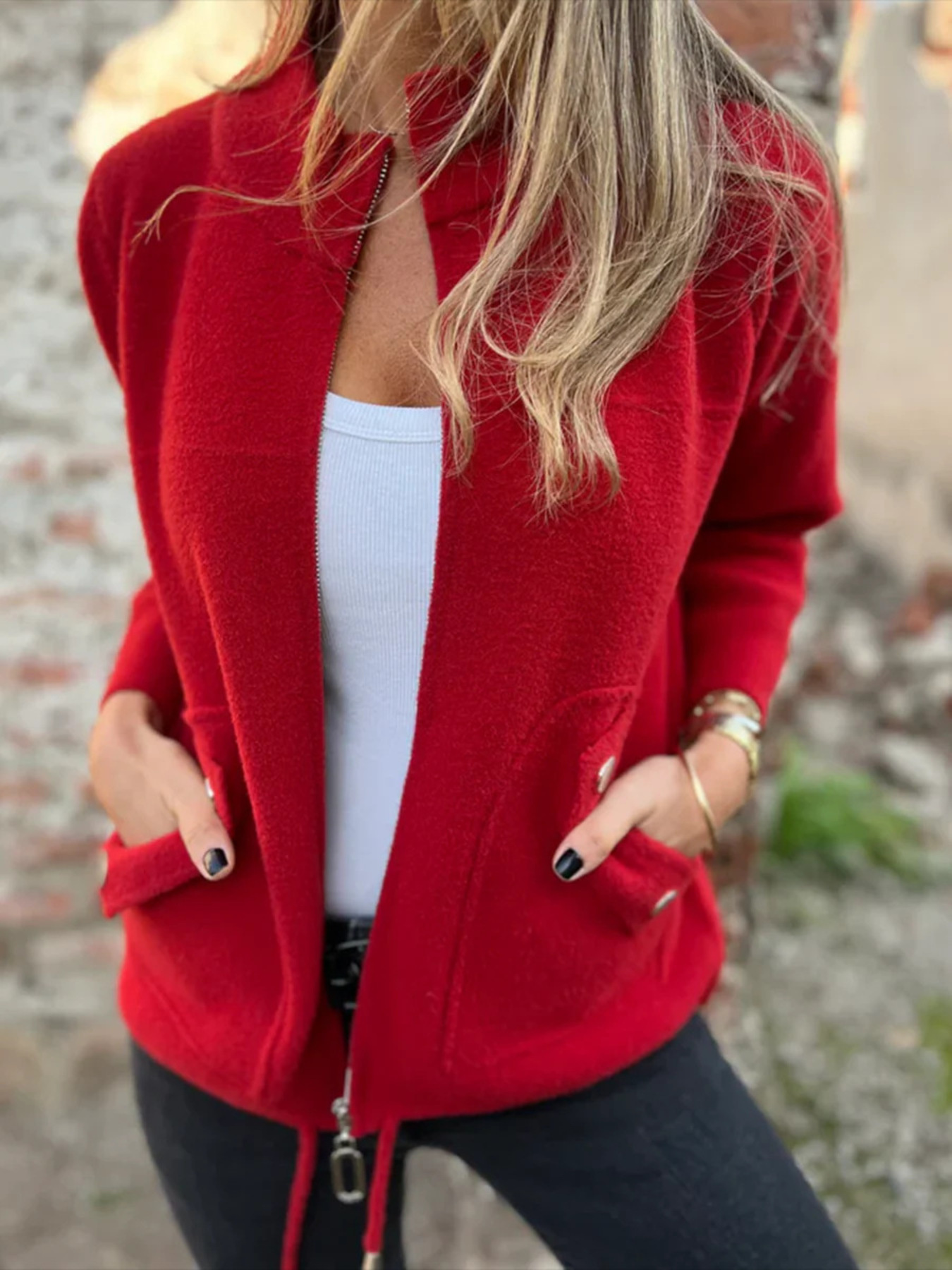 Full Size Textured Knit Zip Up Outerwear Plus Size