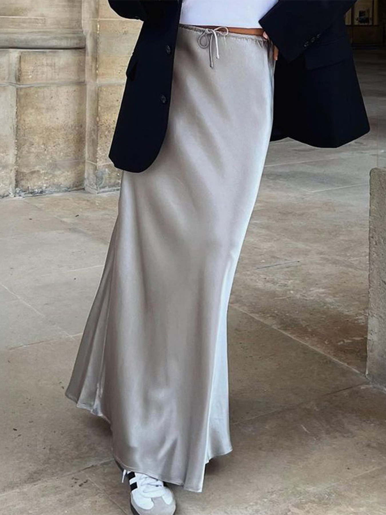 Satin Maxi Skirt with Drawstring Waist