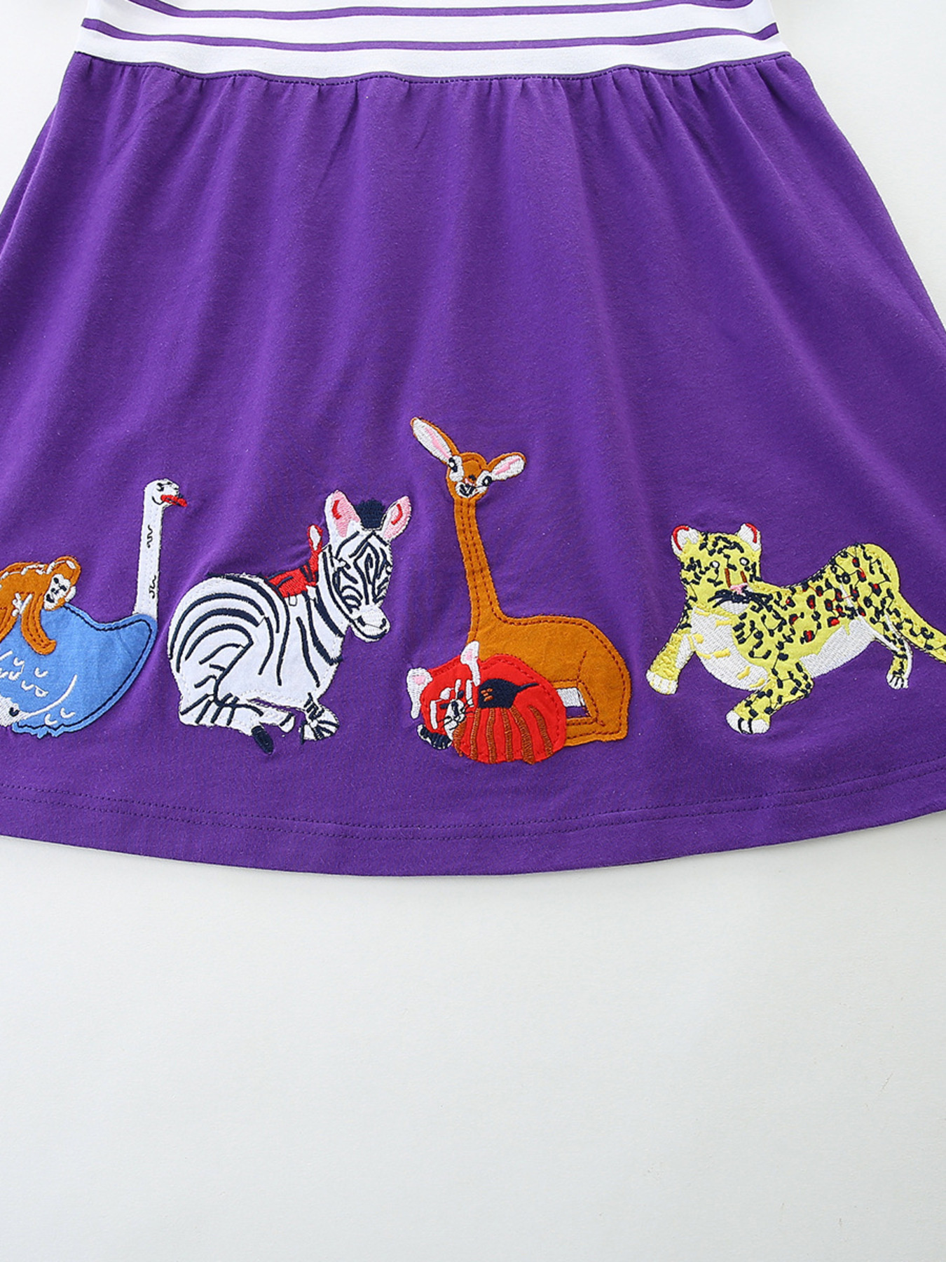 Children's Striped & Animal Embroidered Dress 3