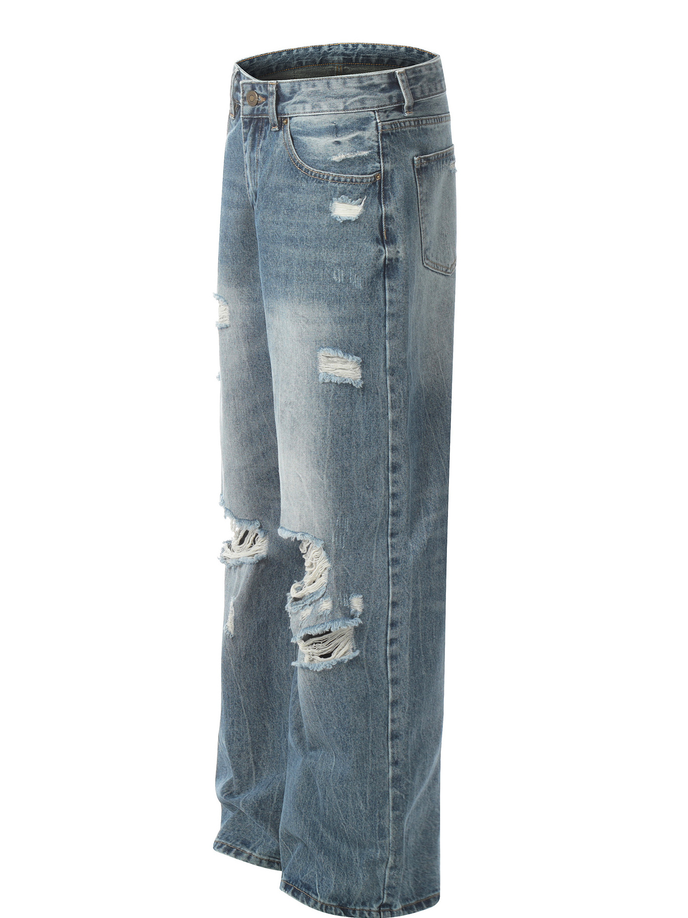 Men's Distressed Washed Wide Leg Jeans