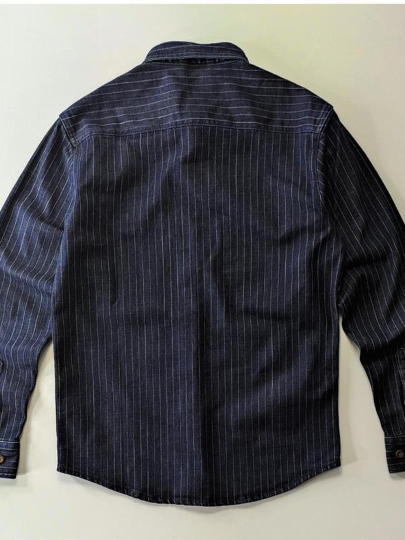 Men's Plus Size Striped Button Up Denim Shirt
