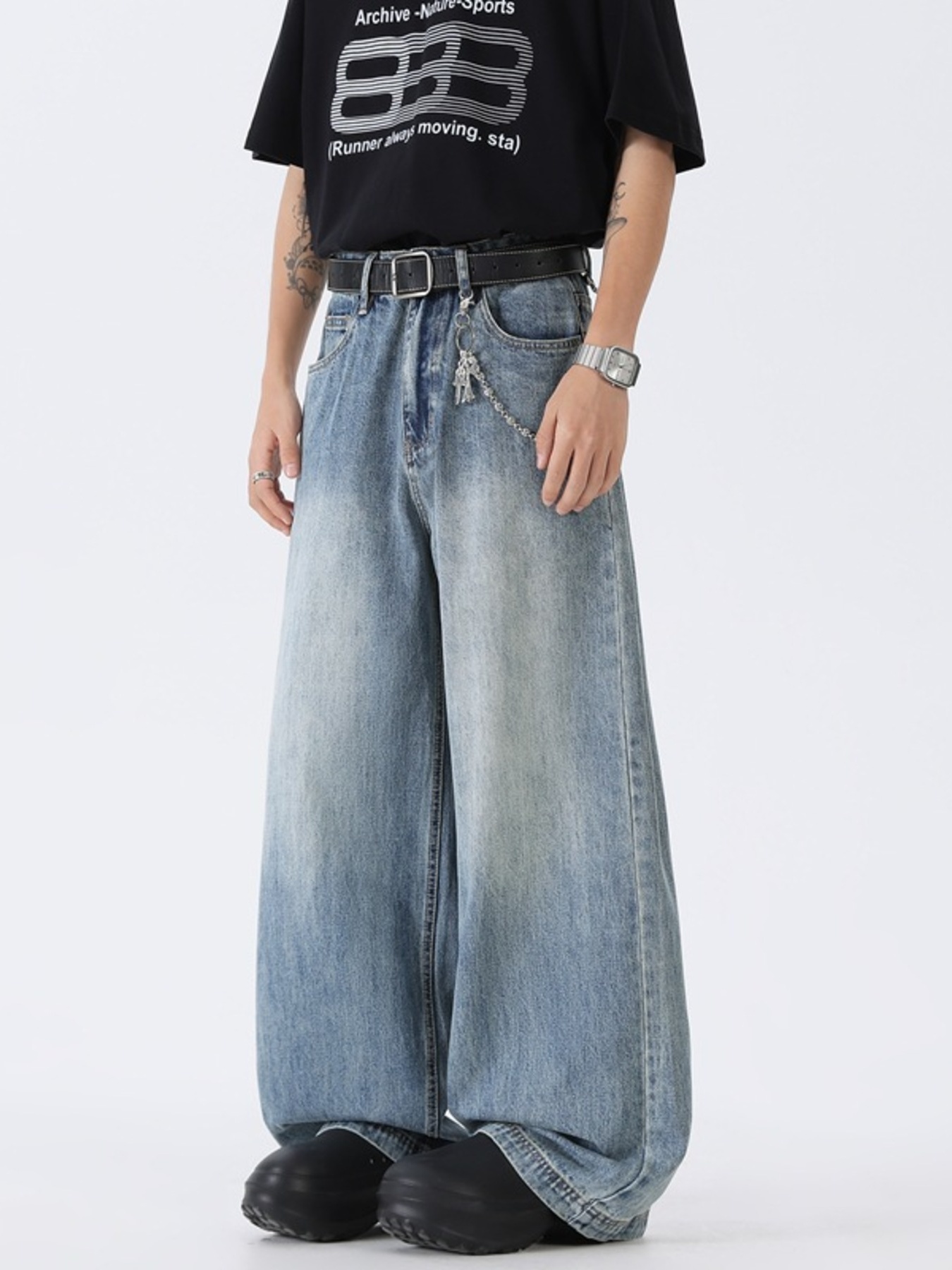 Men's Full Size Wide Leg Vintage Wash Jeans Plus Size