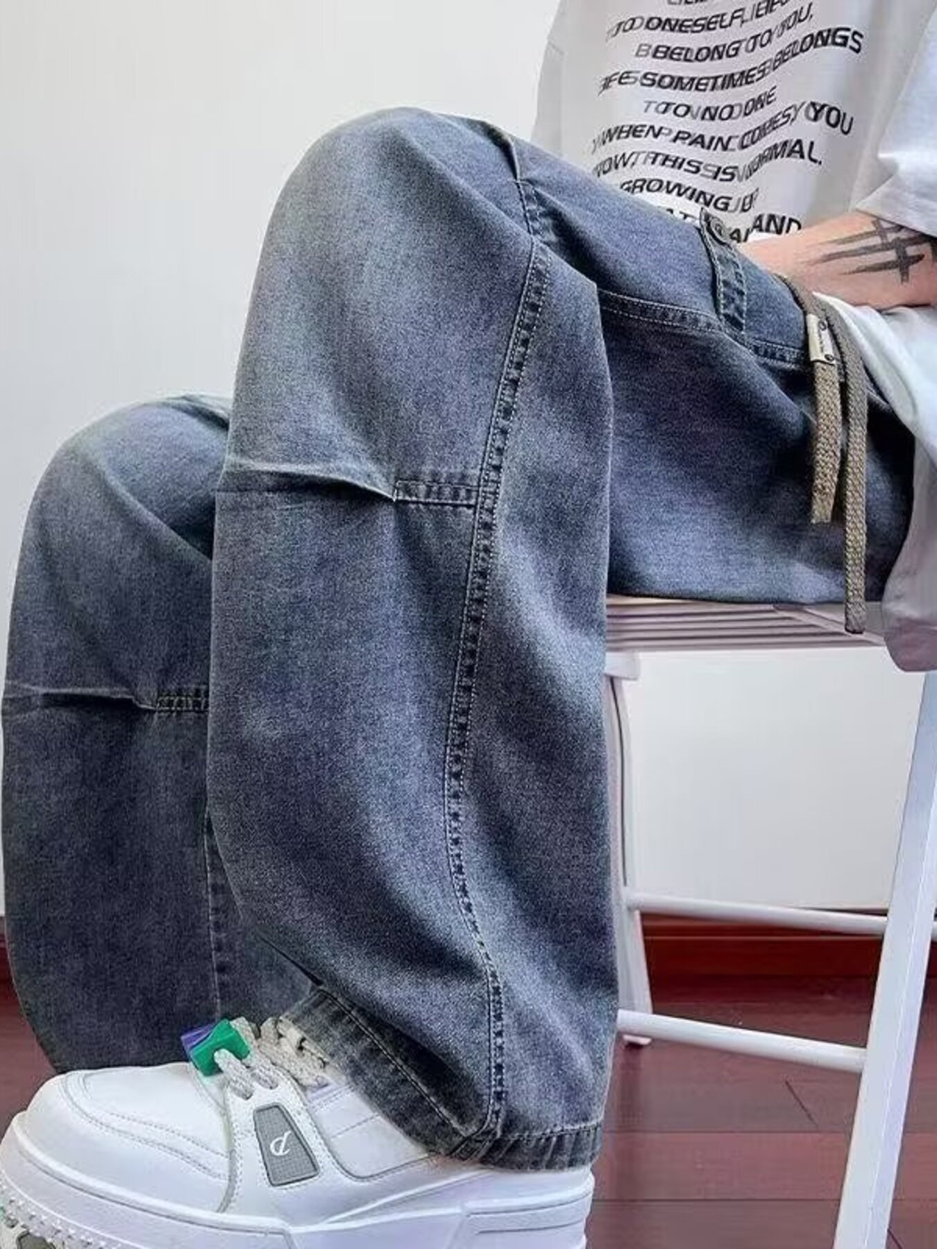 Men's Full Size Wash Wide Leg Jeans Plus Size