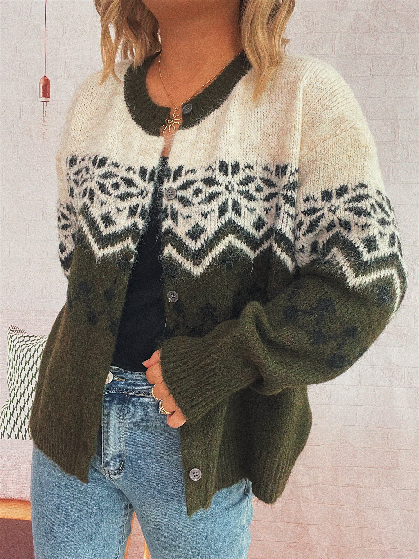 Christmas Button Up Drop Shoulder Cardigan