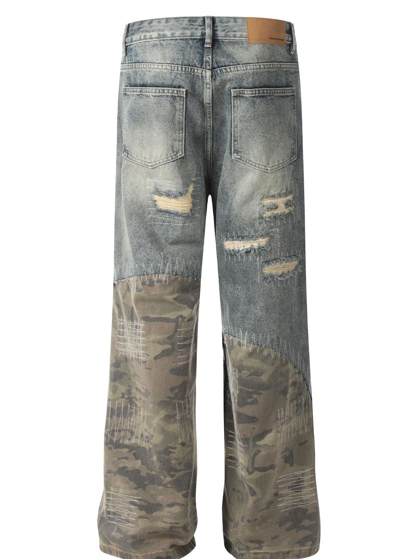 Men's Distressed Camouflage Patchwork Jeans