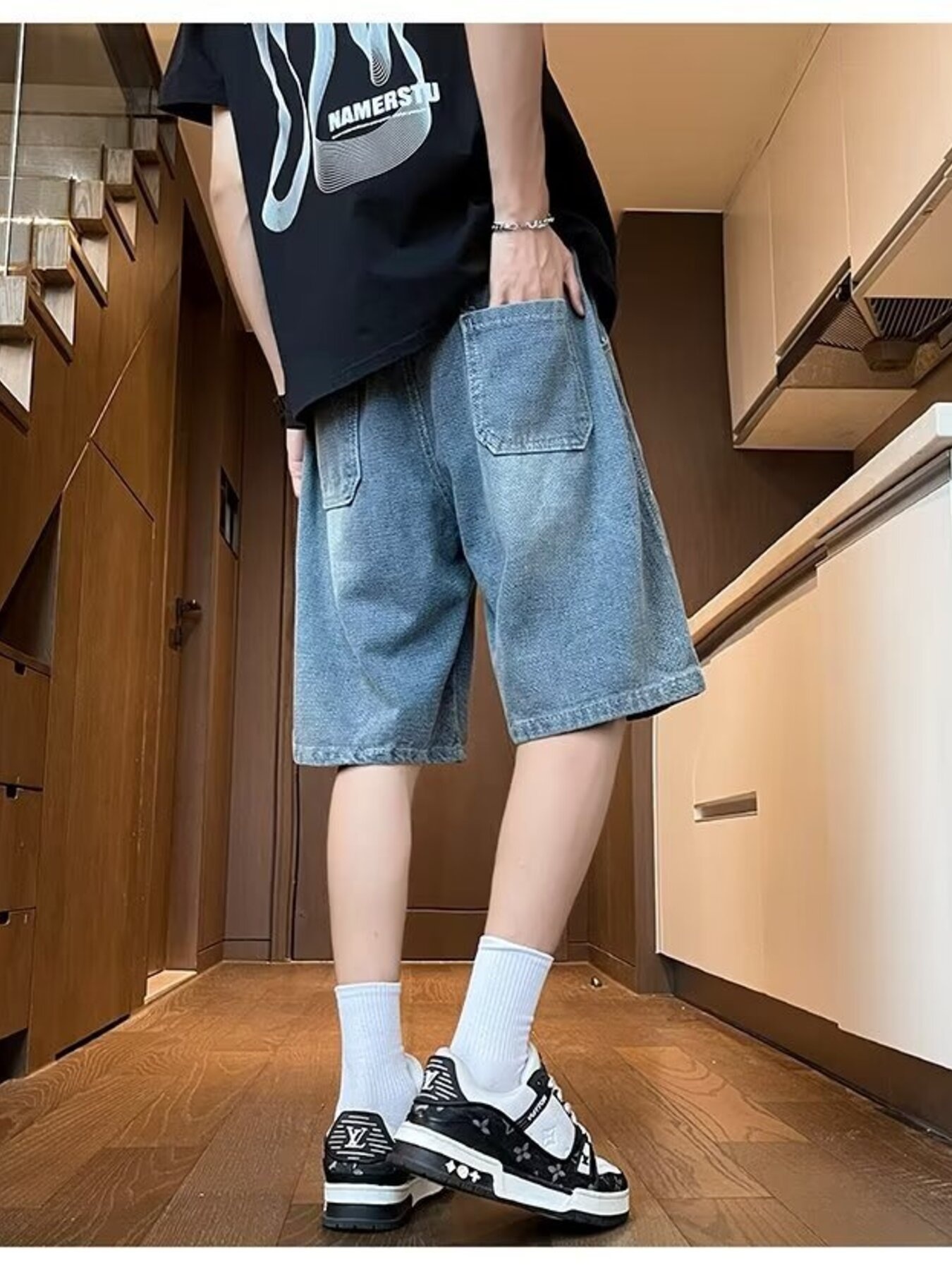 Men's Full Size Drawstring Wide Leg Denim Shorts Plus Size