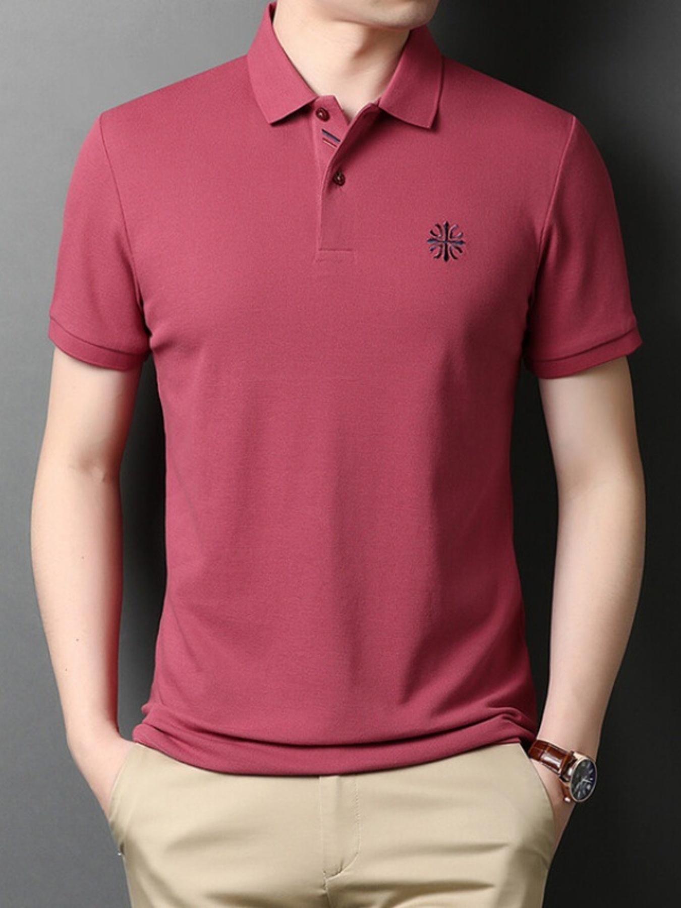 Men's Plus Size Embroidered Slim Fit Polo Shirt