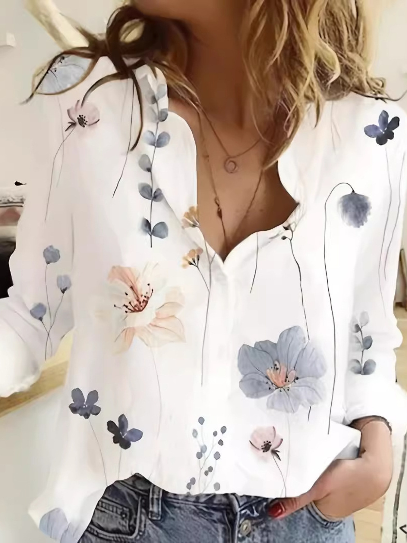 Printed Long Sleeve Blouse