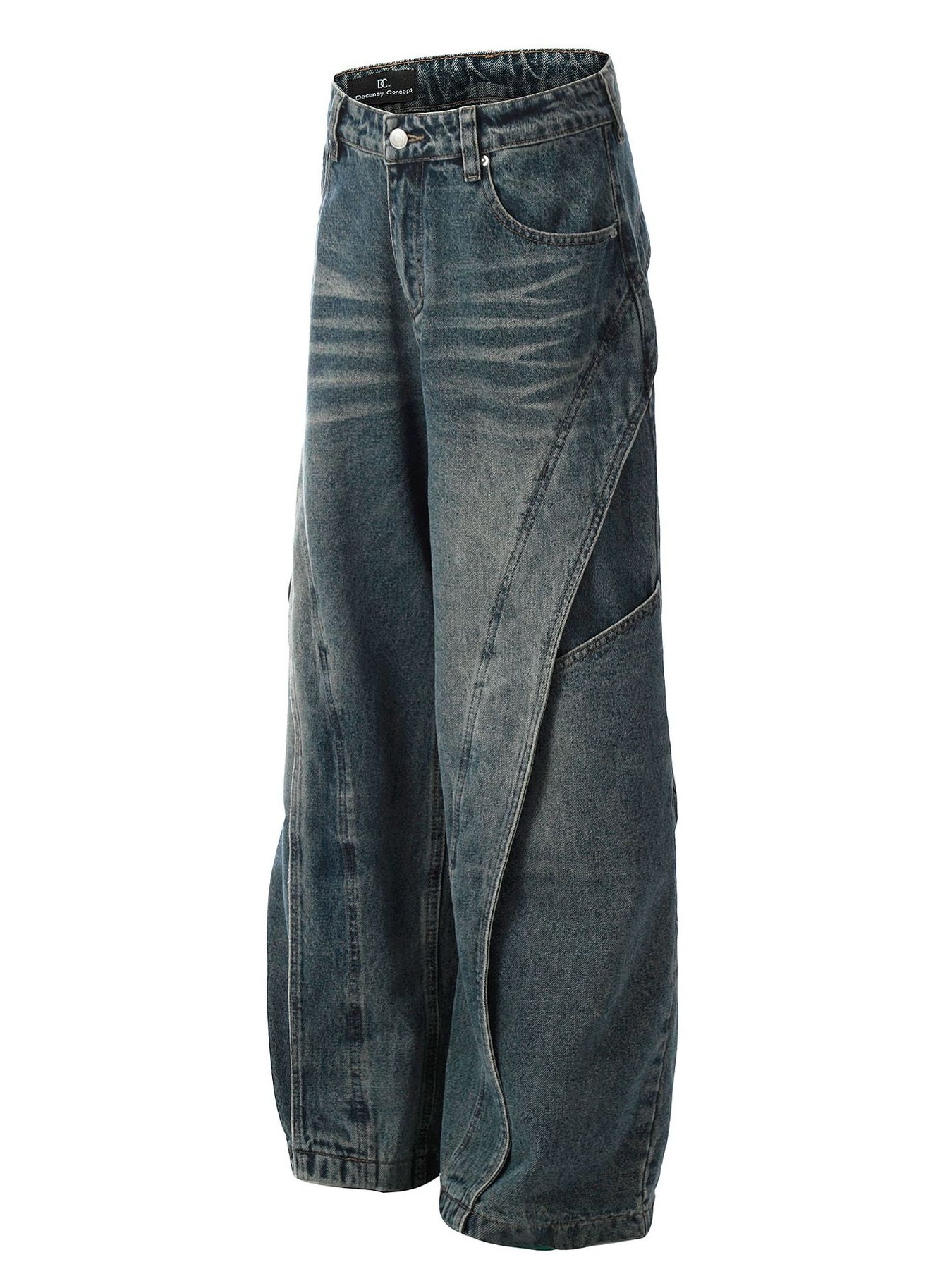 Men's Washed Straight Jeans with Unique Panel Design