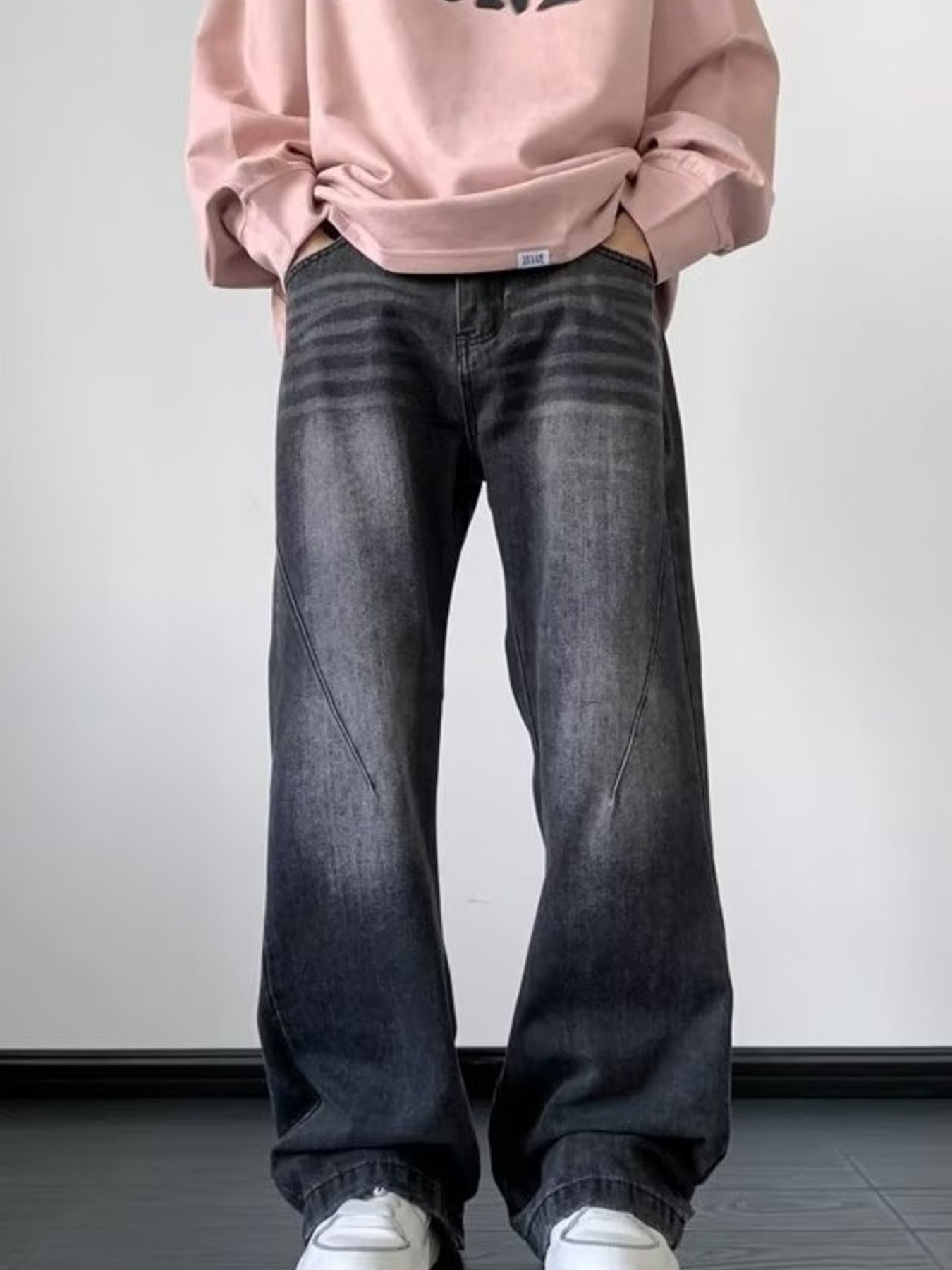 Men's Full Size Vintage Wash Wide Leg Jeans Plus Size