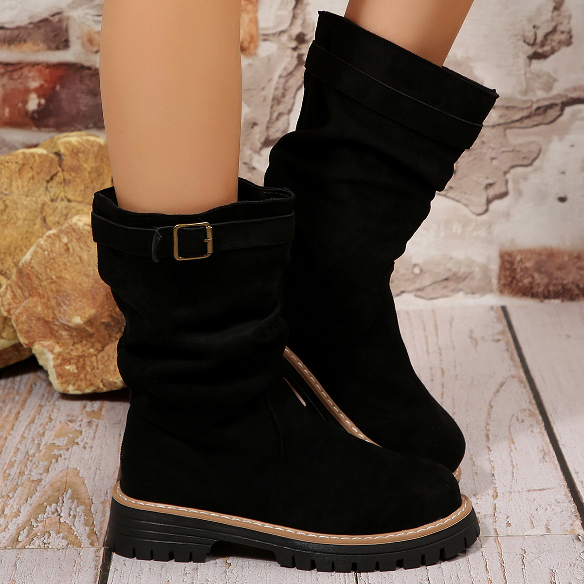 Buckle Accent Slouch Boots