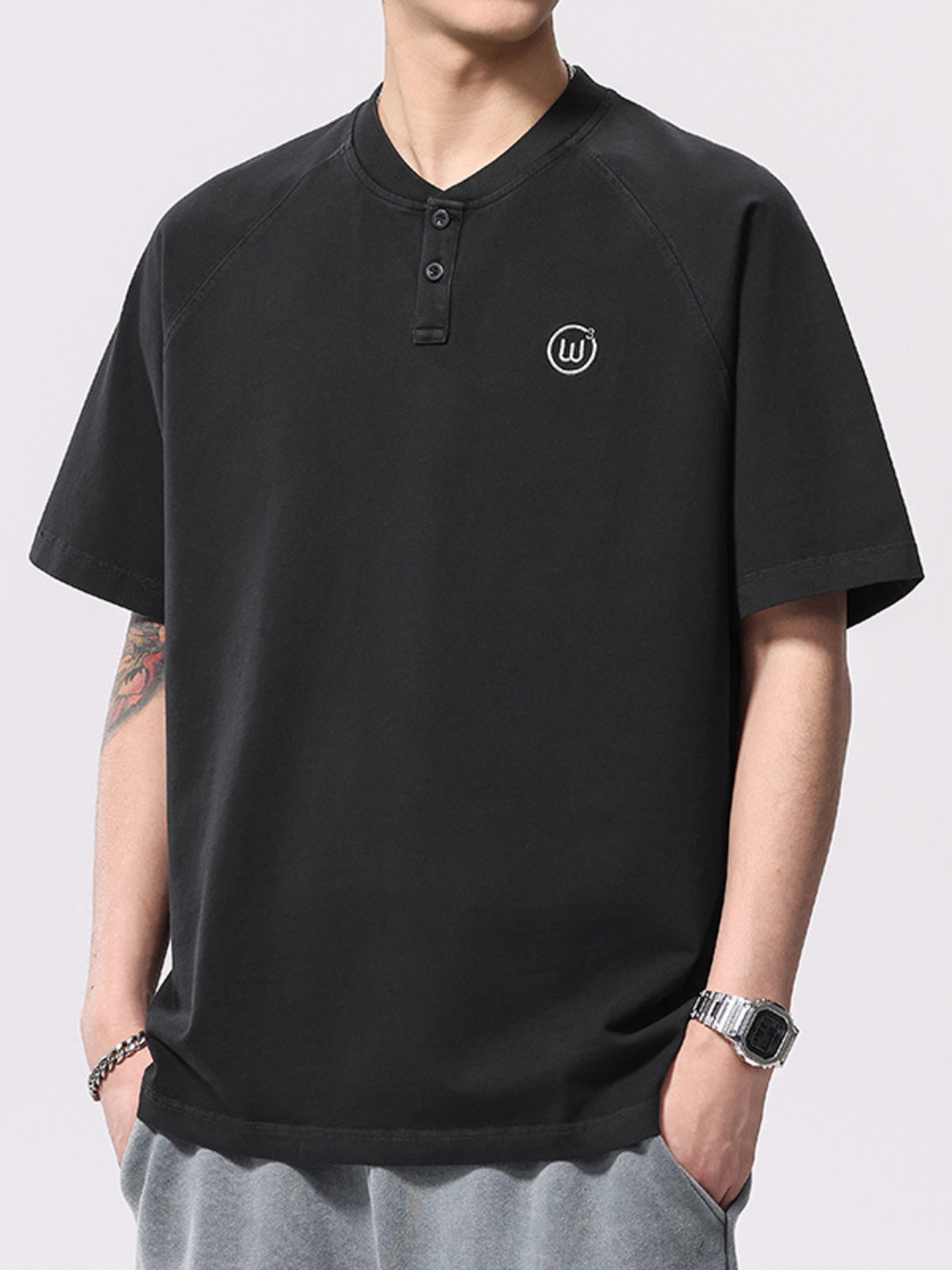 Men's Plus Size Button Detail Short Sleeve T-Shirt