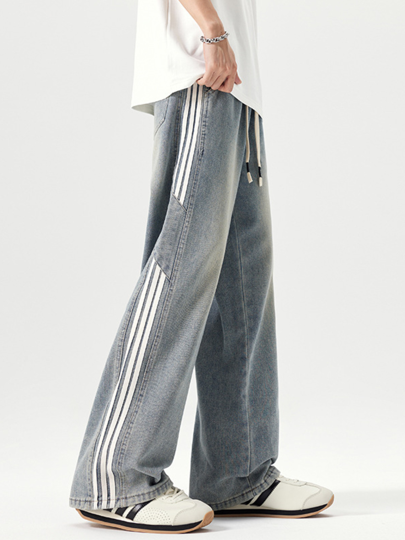 Men's Plus Size Wide Leg Jeans with Side Stripes