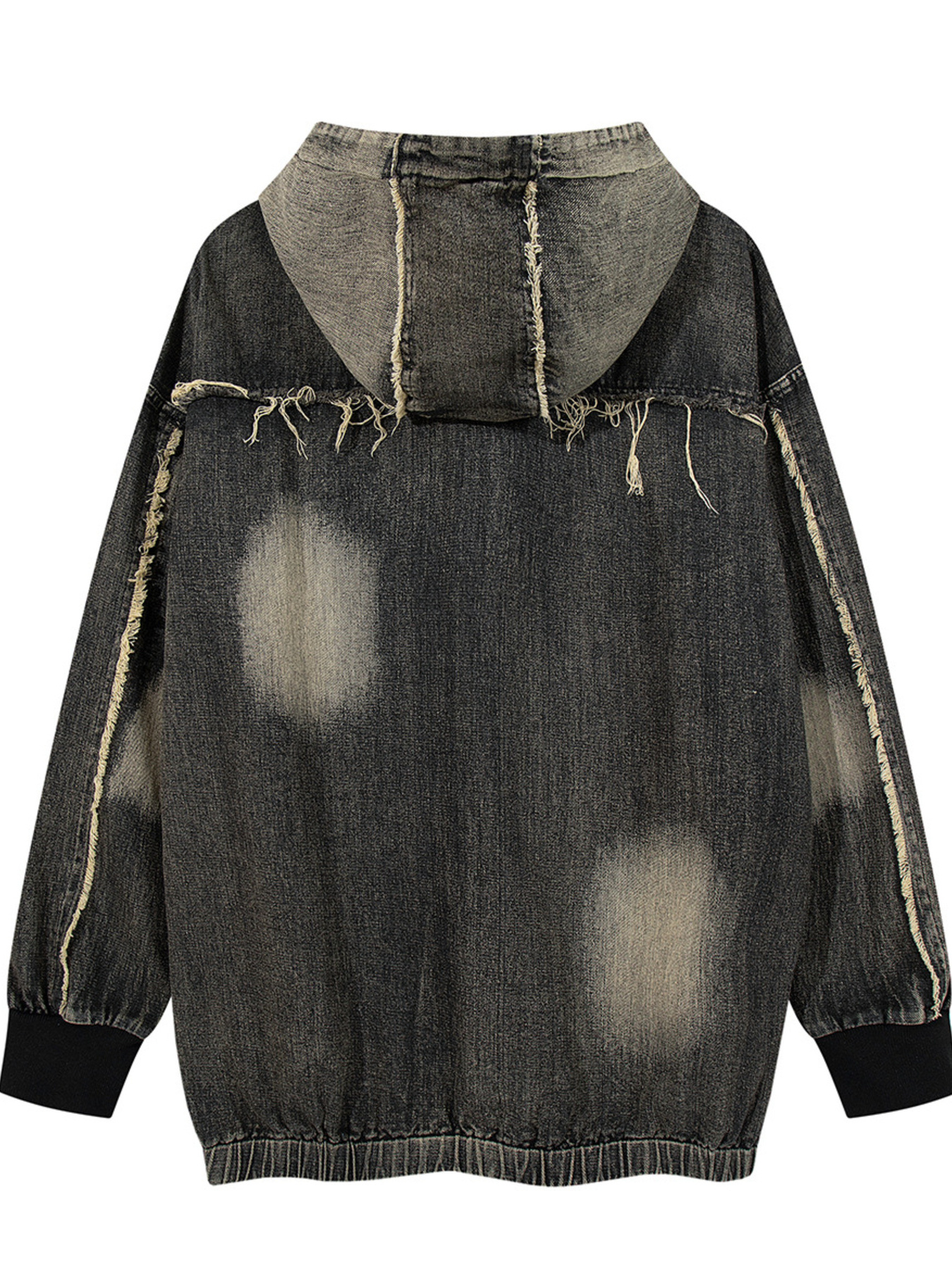 Men's Distressed Denim Patchwork Oversized Hoodie with Frayed Details