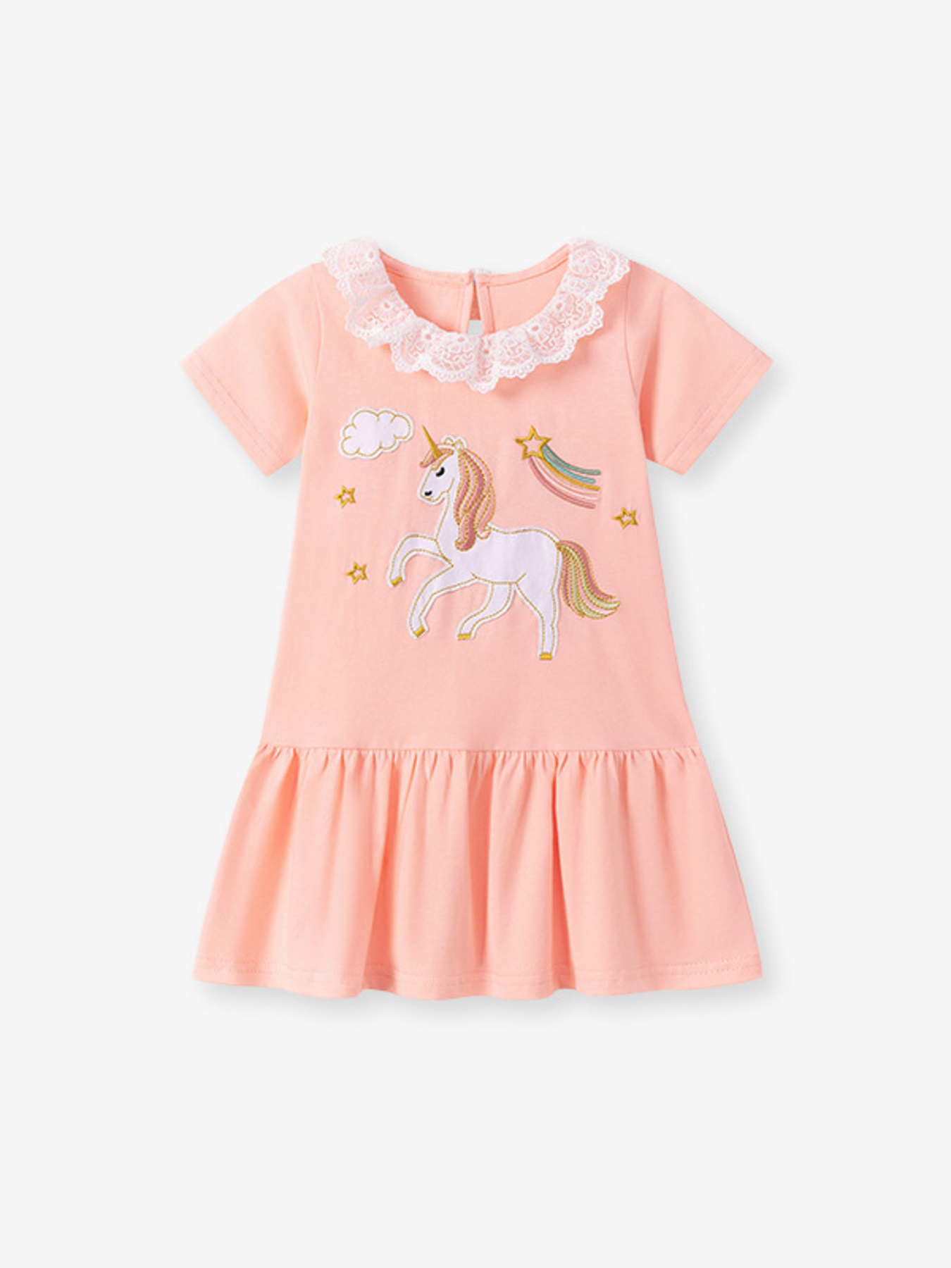 Children's Unicorn Embroidered Lace Collar Casual Dress