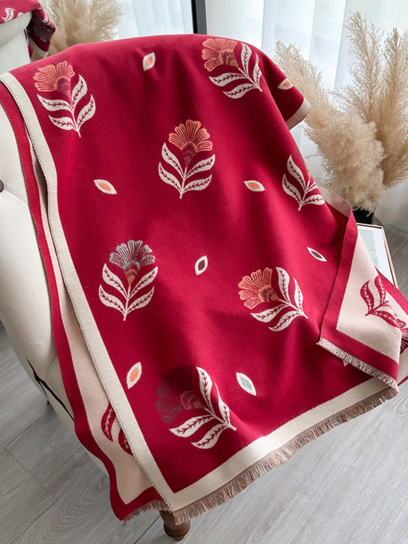 Printed Raw Hem Shawl