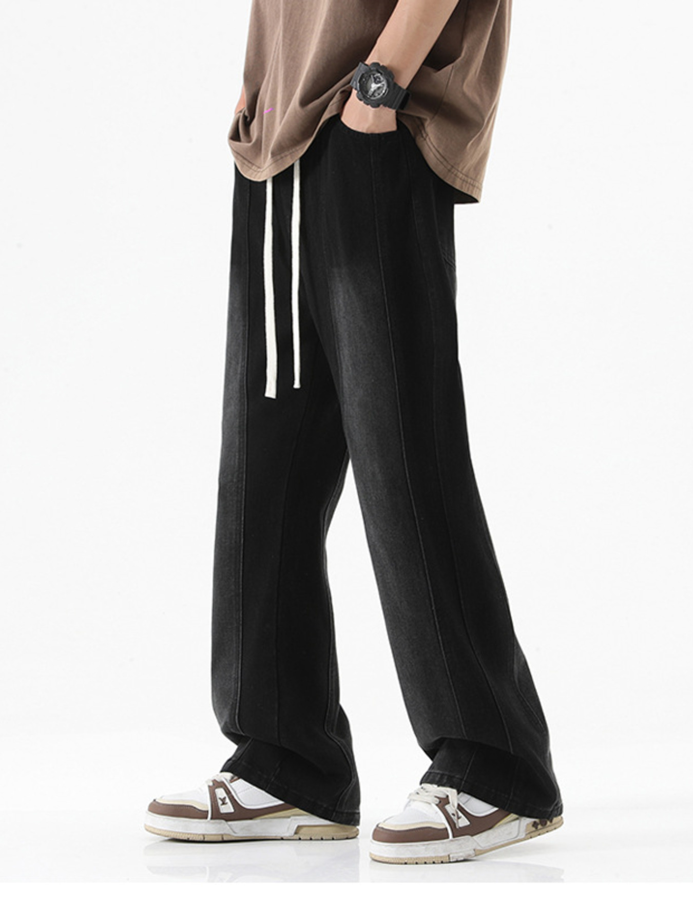 Men's Full Size Drawstring Gradient Loose Fit Jeans Plus Size