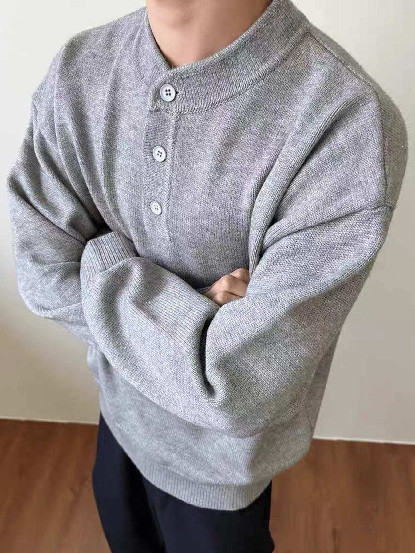 Men's Button Detail Drop Shoulder Sweater