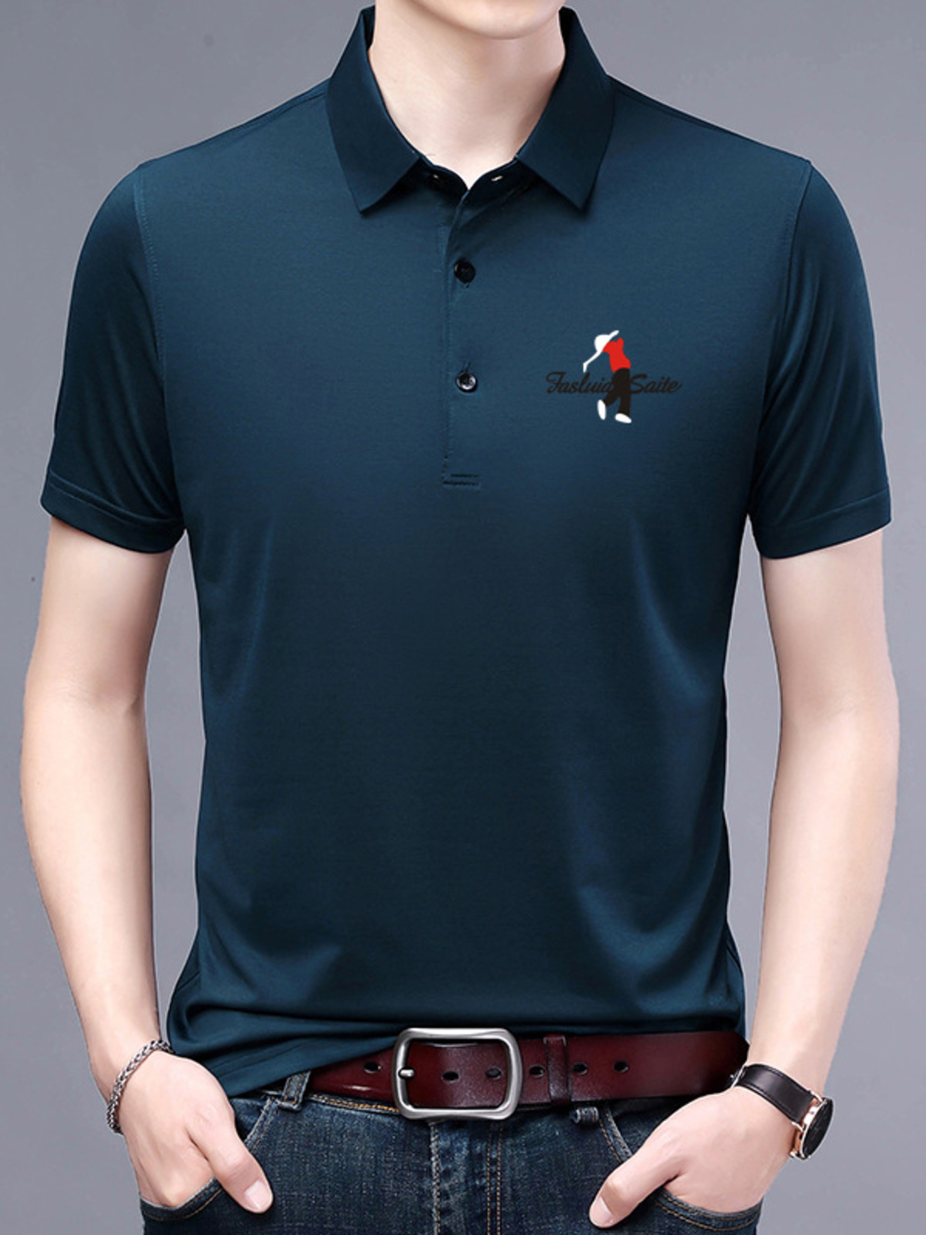 Men's Plus Size Embroidered Detail Short Sleeve Polo