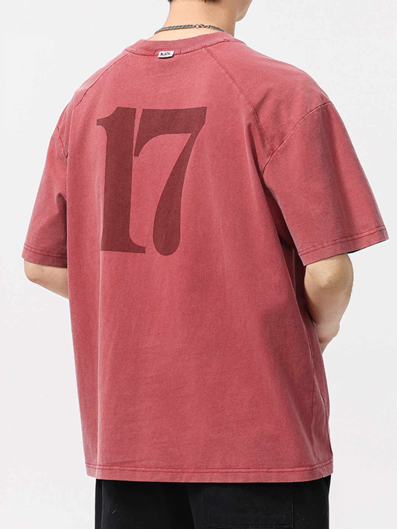 Men's Plus Size Vintage Washed Number 17 Oversized T-Shirt