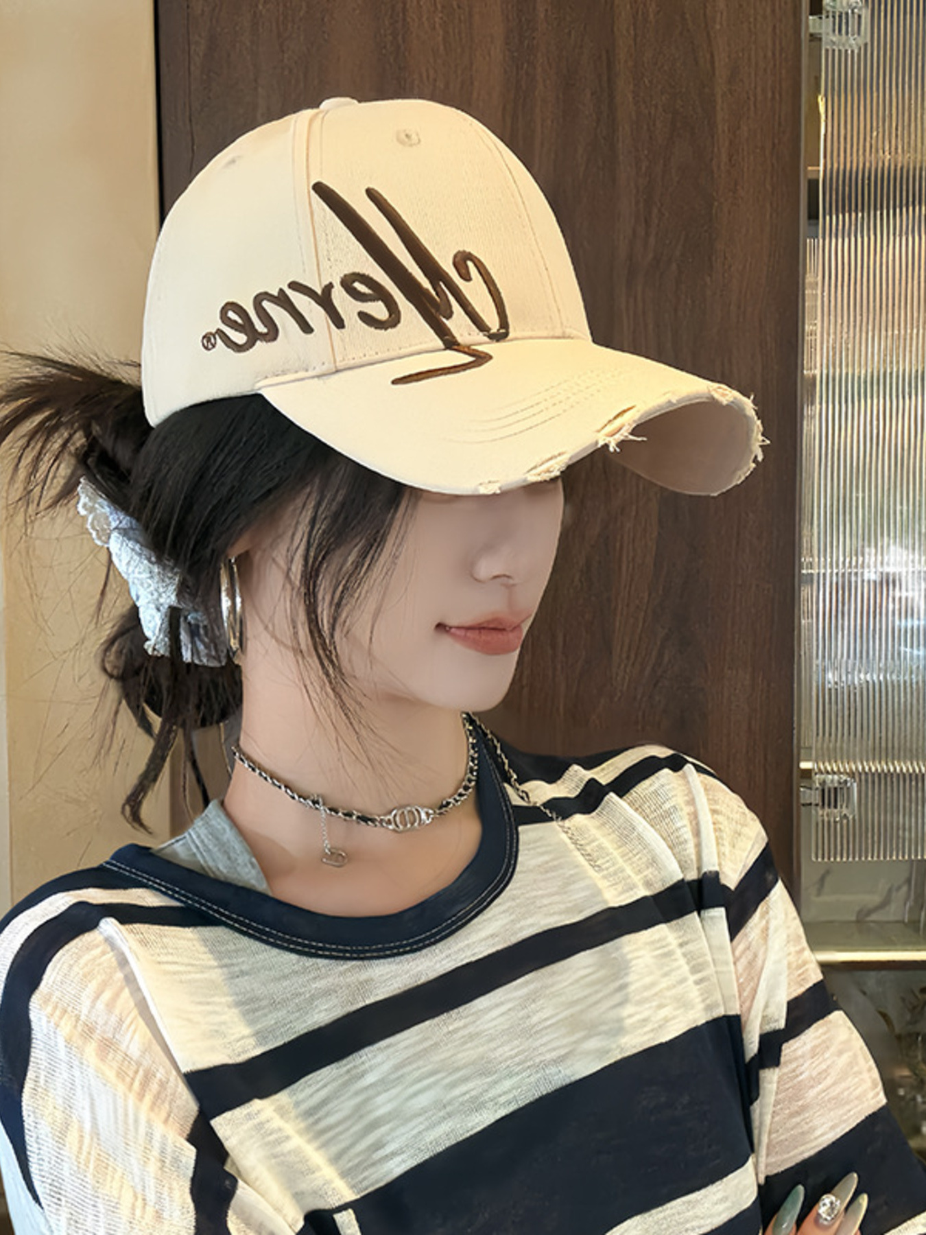 Embroidered Distressed Baseball Cap 1