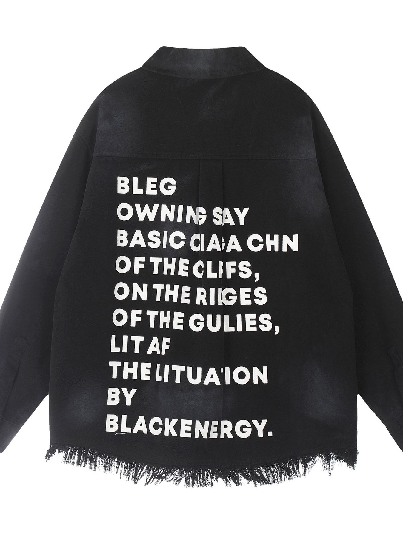 Men's Letter Back Raw Hem Button Up Shirt