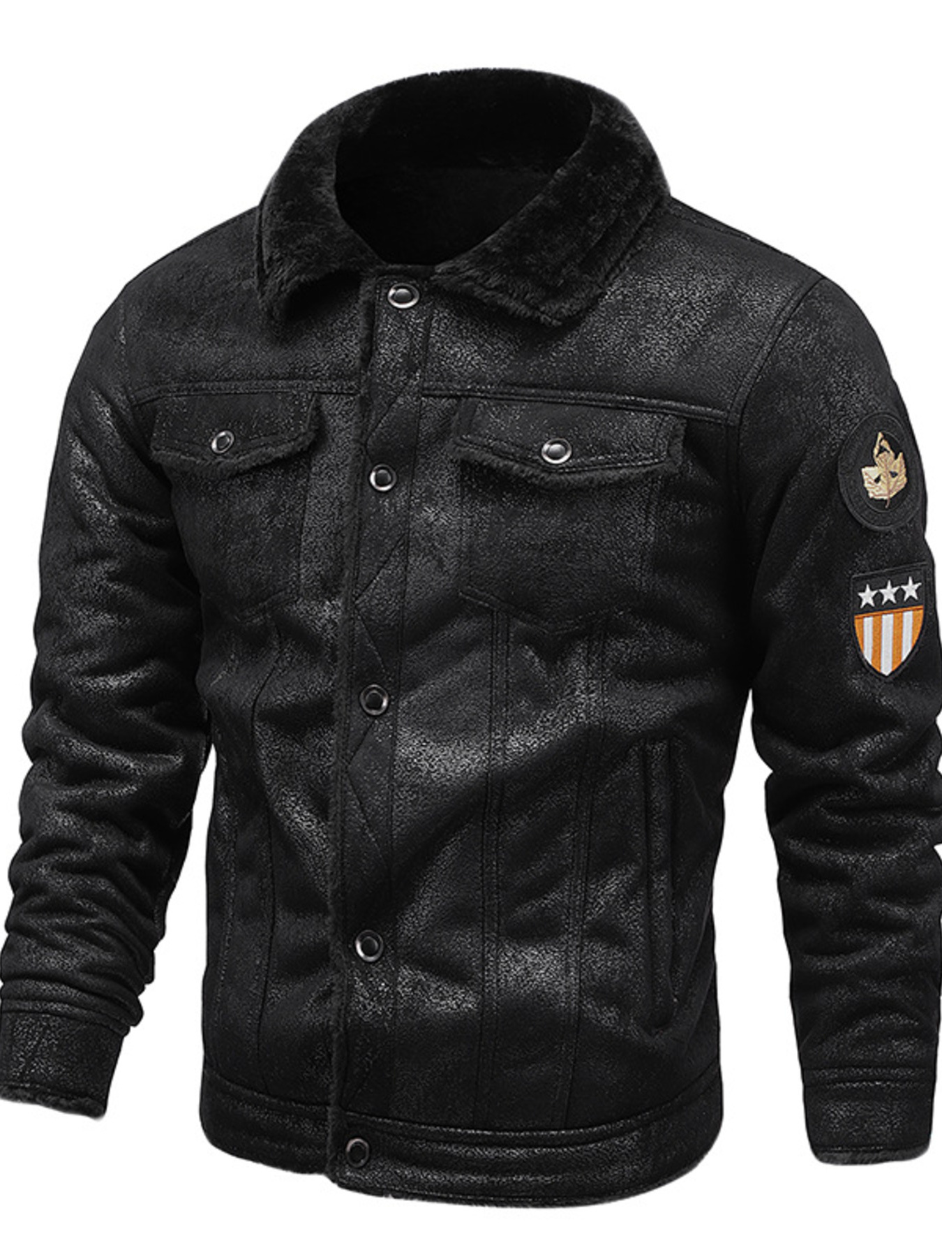 Men's Plus Size Snap Down Fur Collar Jacket