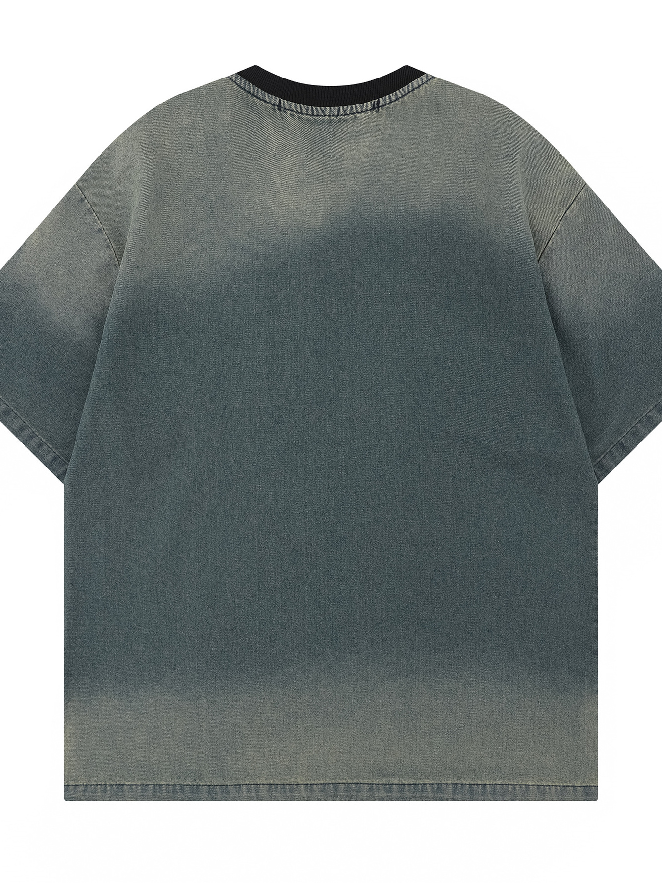 Men's Washed Letter Denim Top with Contrast Neckline