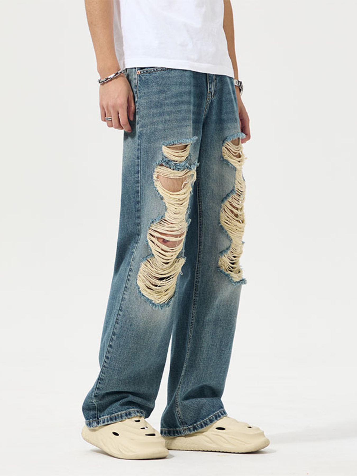 Men's Full Size Distressed Wide Leg Jeans Plus Size