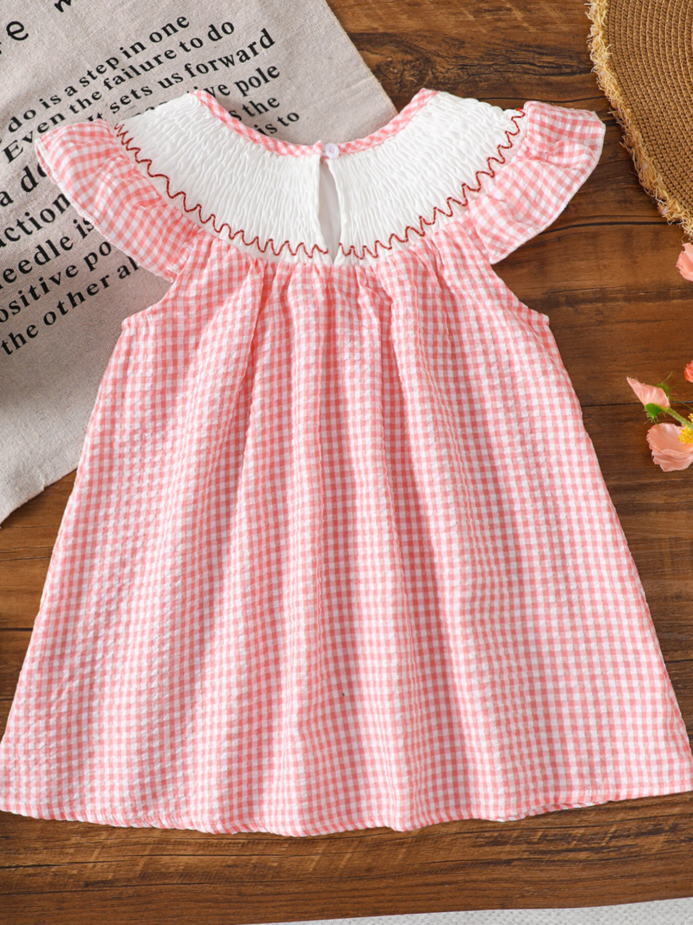 Children's Smocked Plaid Ruffle Sleeve Dress 7
