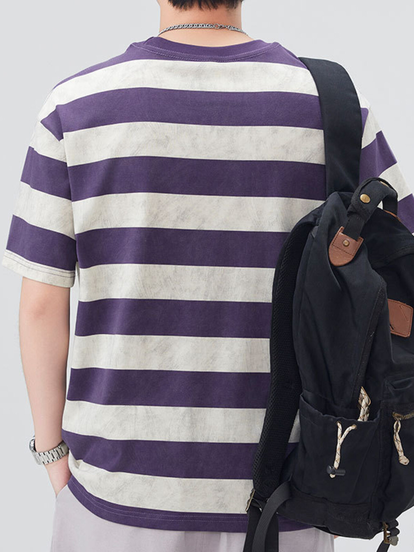 Men's Plus Size Striped Round Neck Short Sleeve T-Shirt