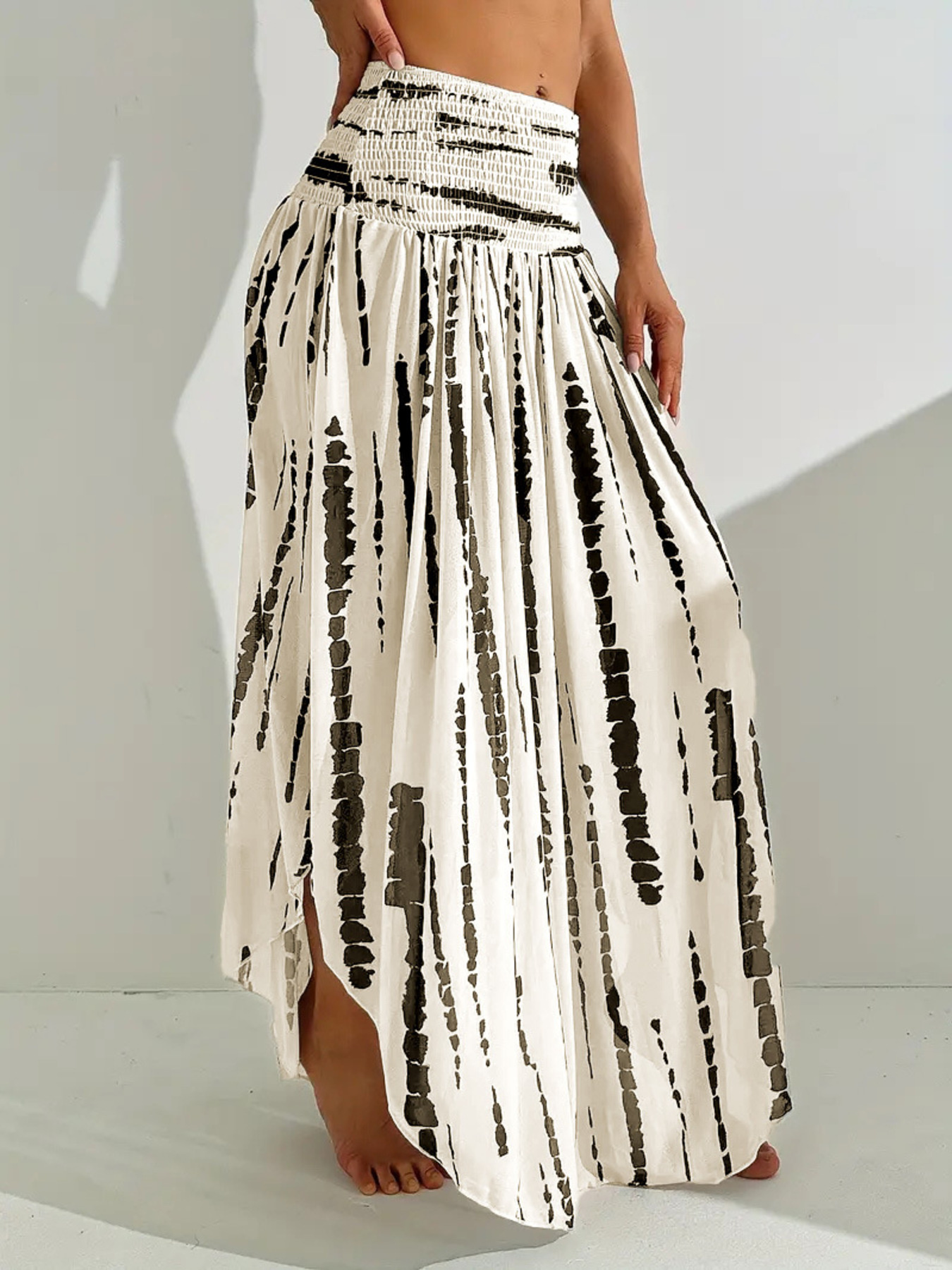 Smocked Asymmetrical Hem Skirt